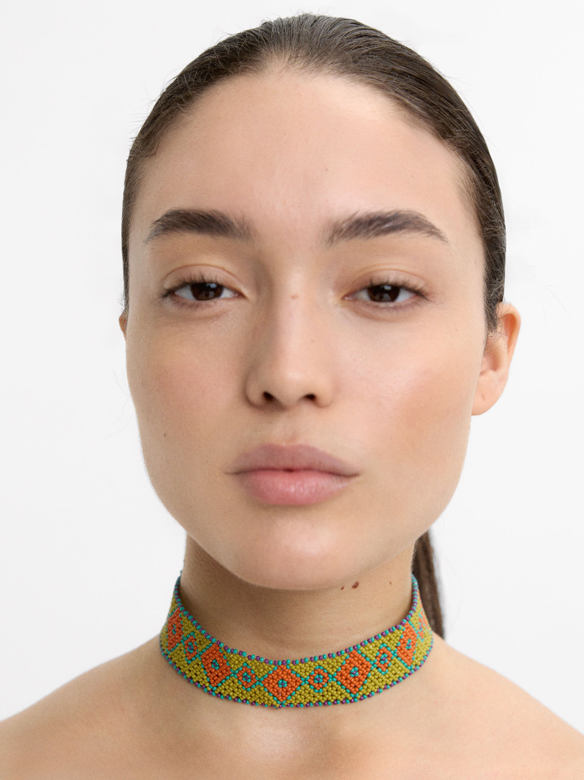 Collar Choker Rombos Con Abalorios