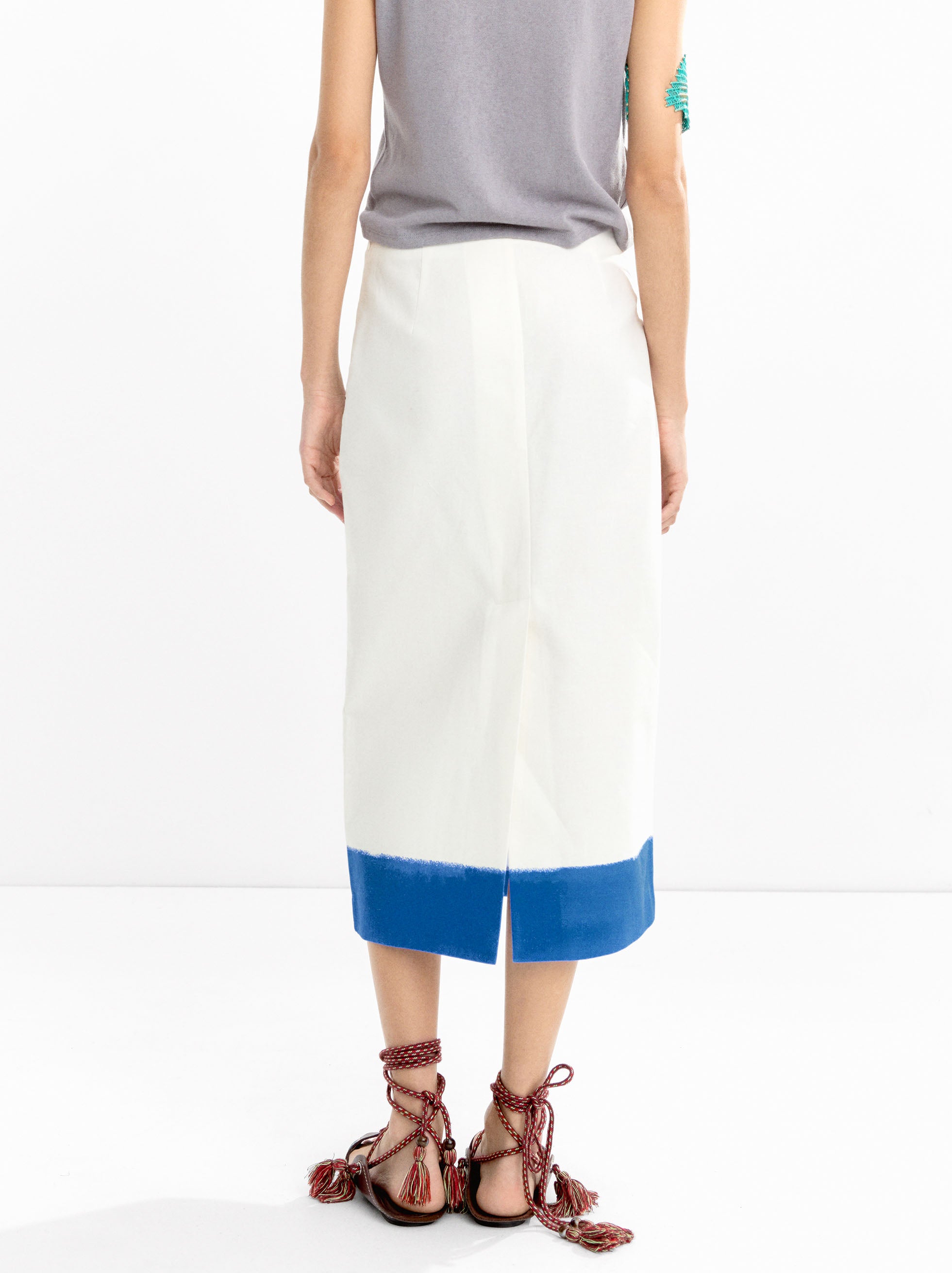 Falda Midi Con Lino Estampado Floral