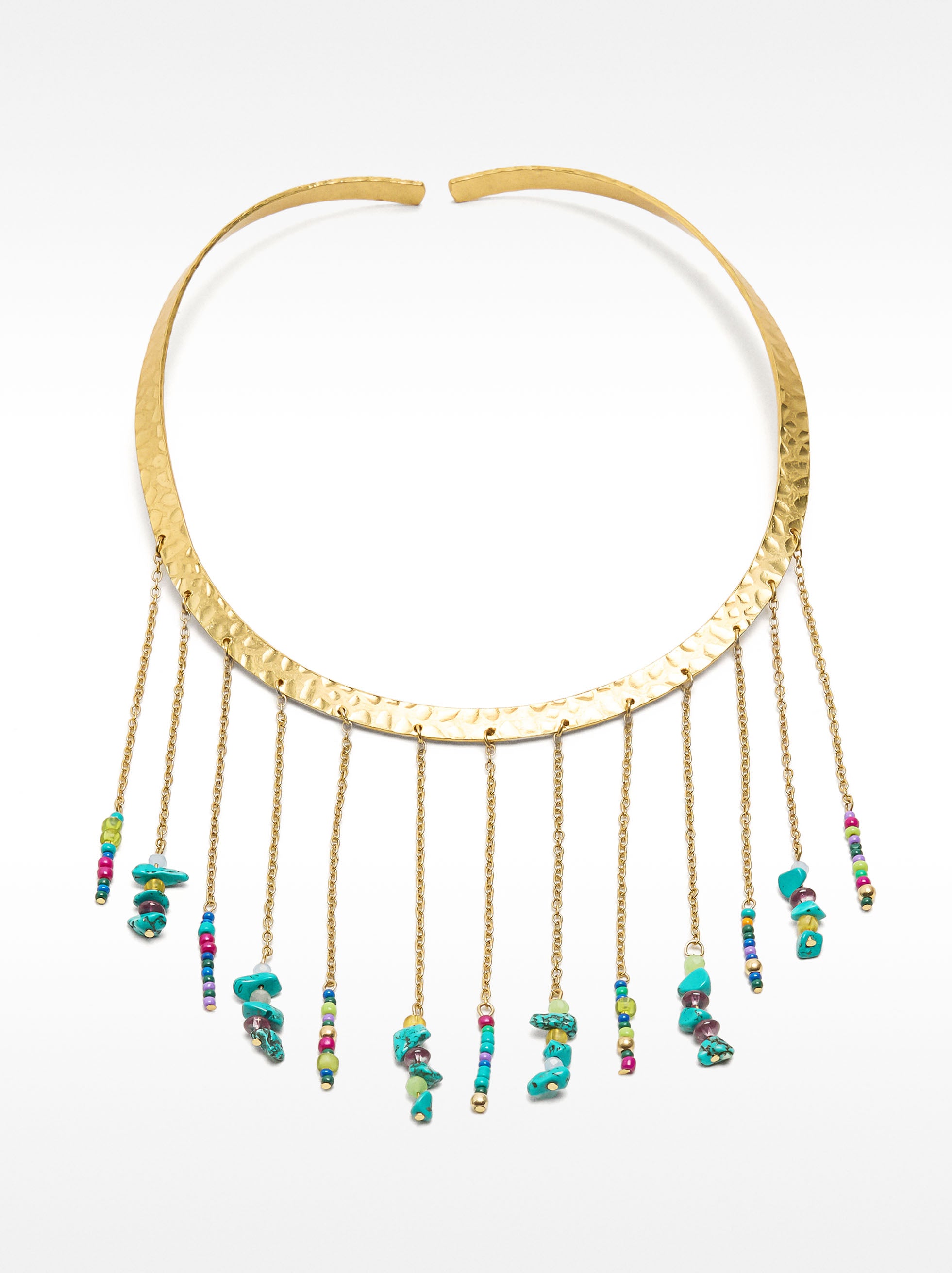 Collar Rígido Con Flecos Y Piedras