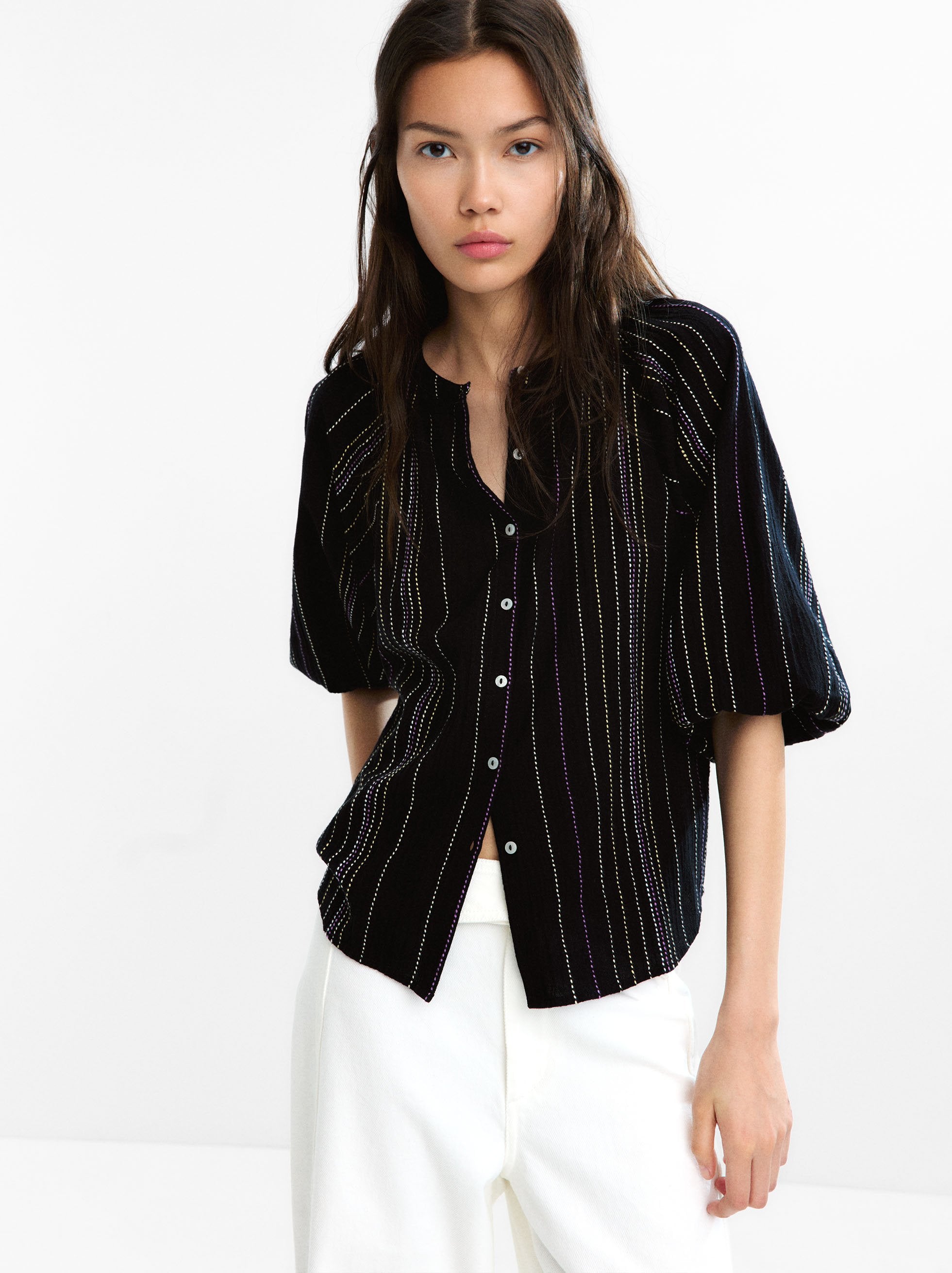 Camisa Con Costuras Multicolor 100 % Algodón