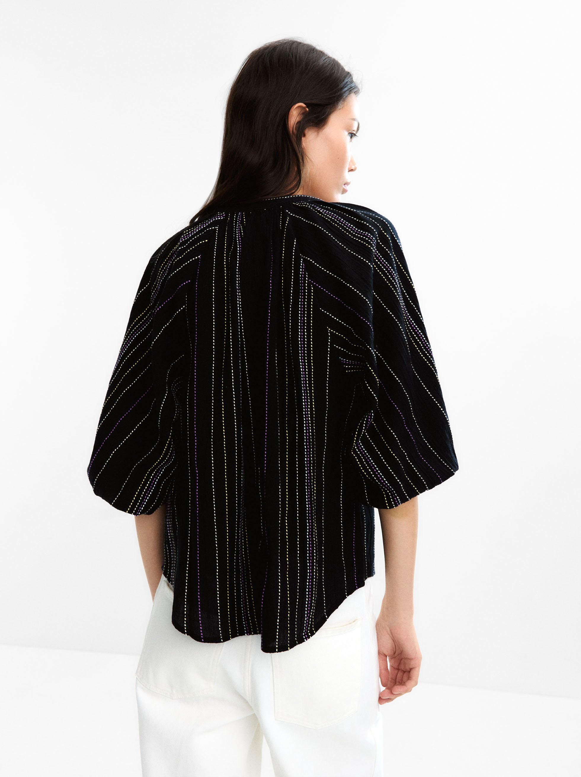 Camisa Con Costuras Multicolor 100 % Algodón