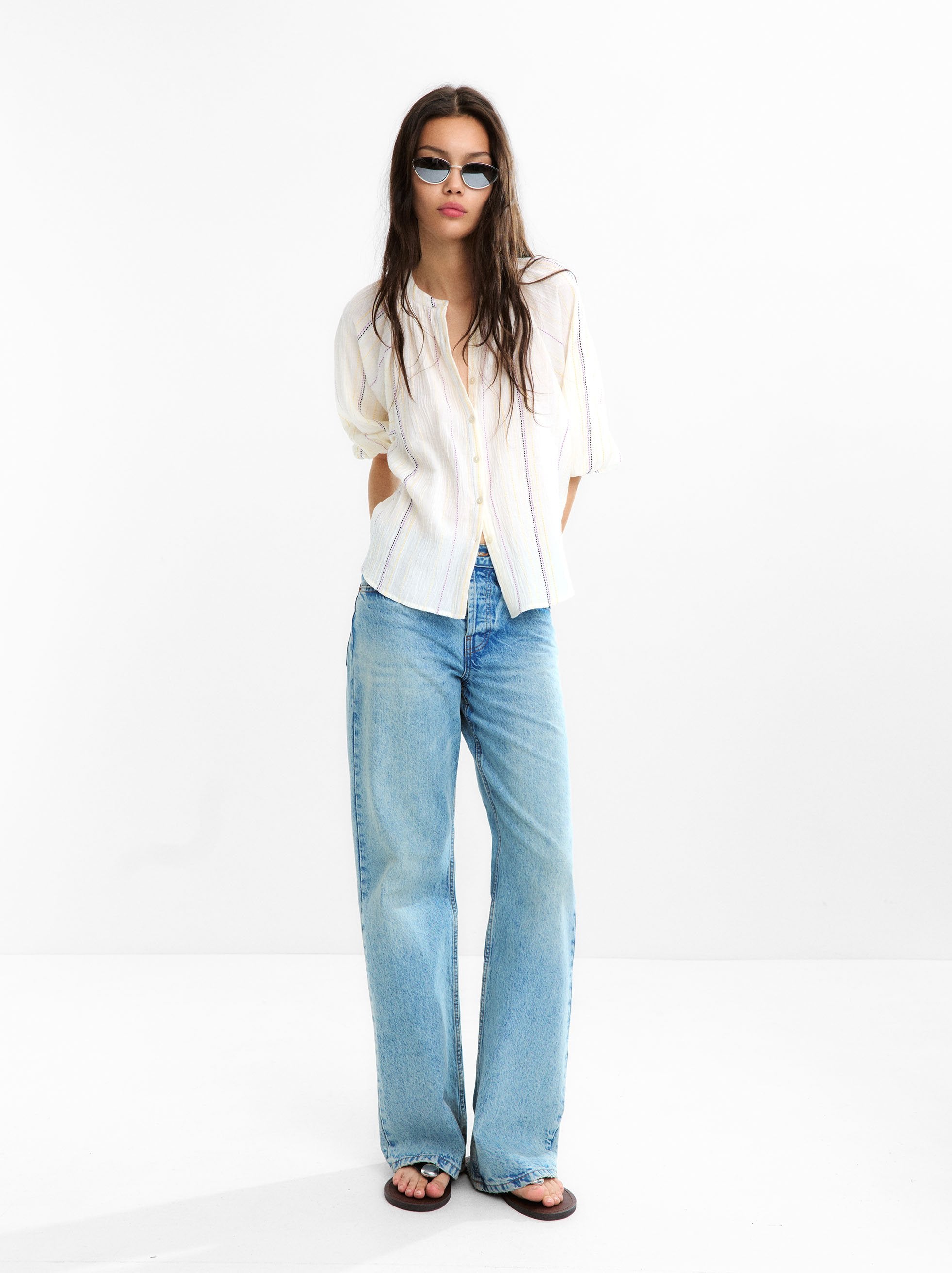 Camisa Con Costuras Multicolor 100 % Algodón