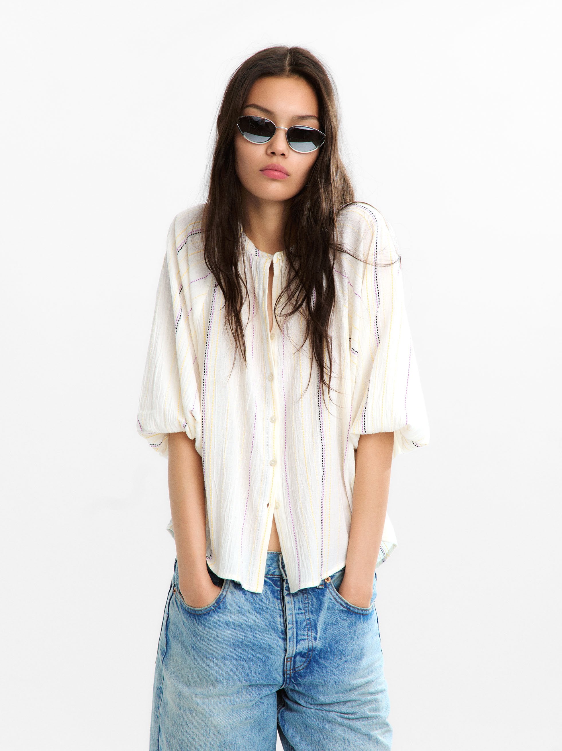 Camisa Con Costuras Multicolor 100 % Algodón