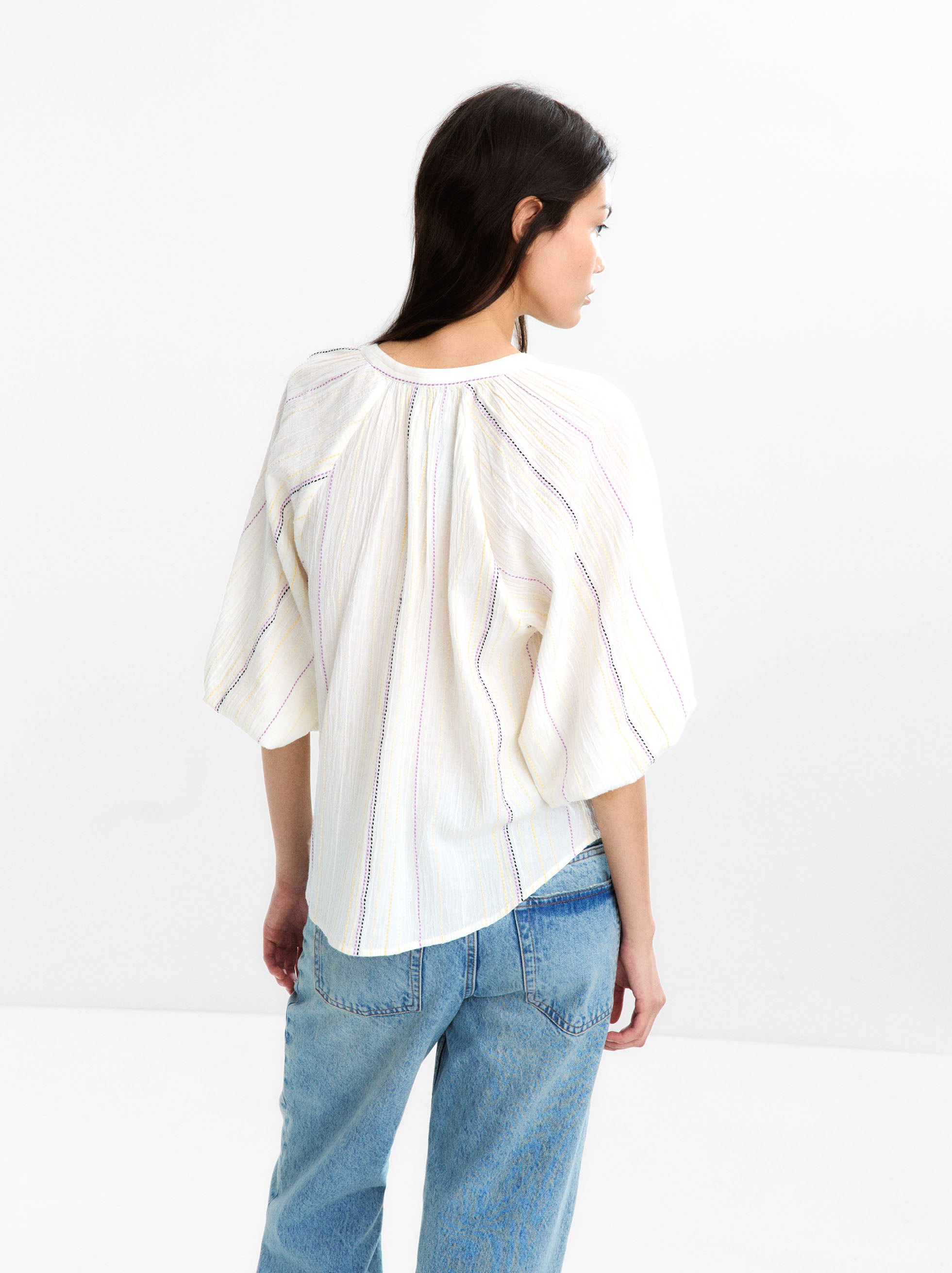 Camisa Con Costuras Multicolor 100 % Algodón