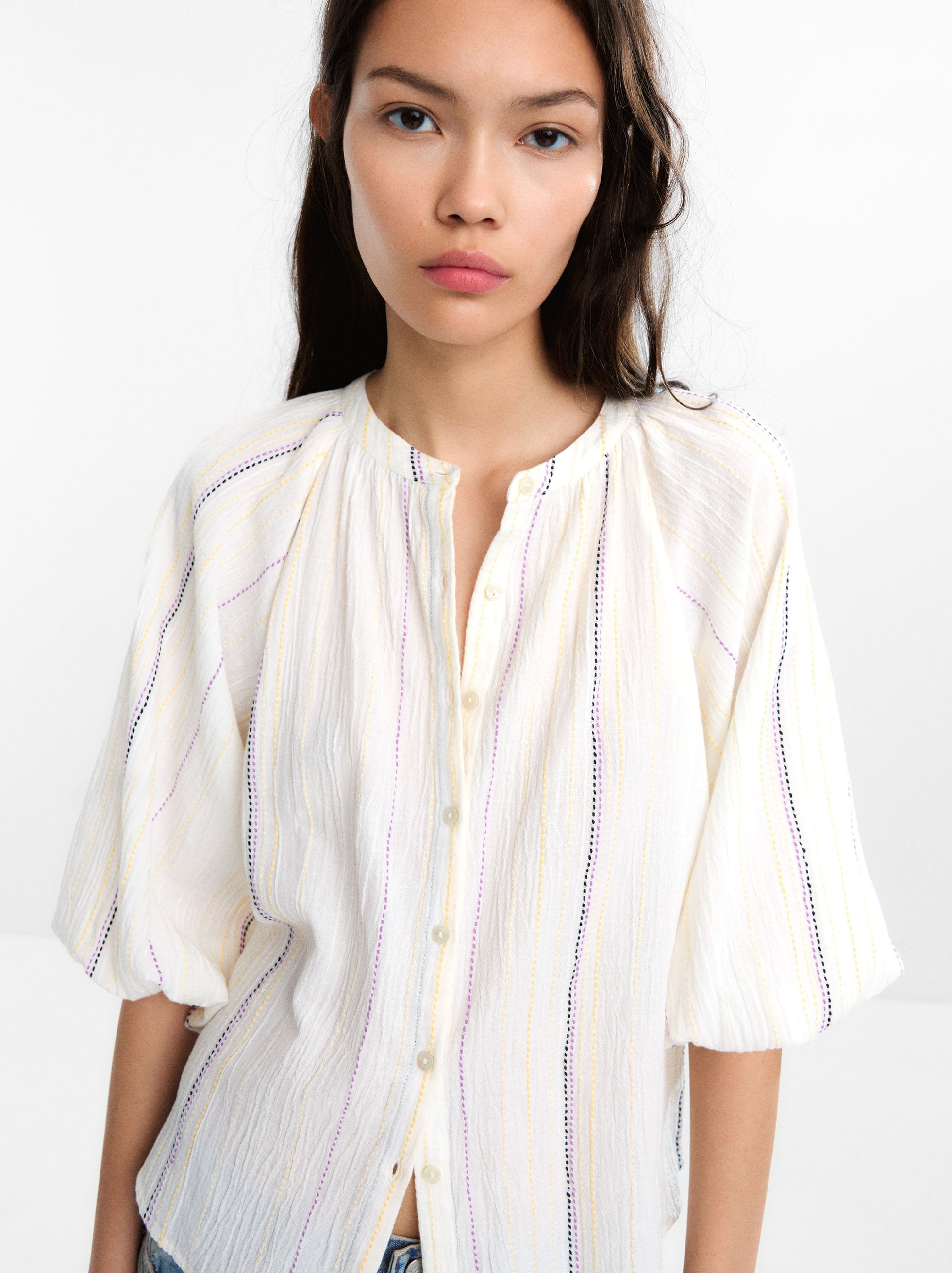 Camisa Con Costuras Multicolor 100 % Algodón