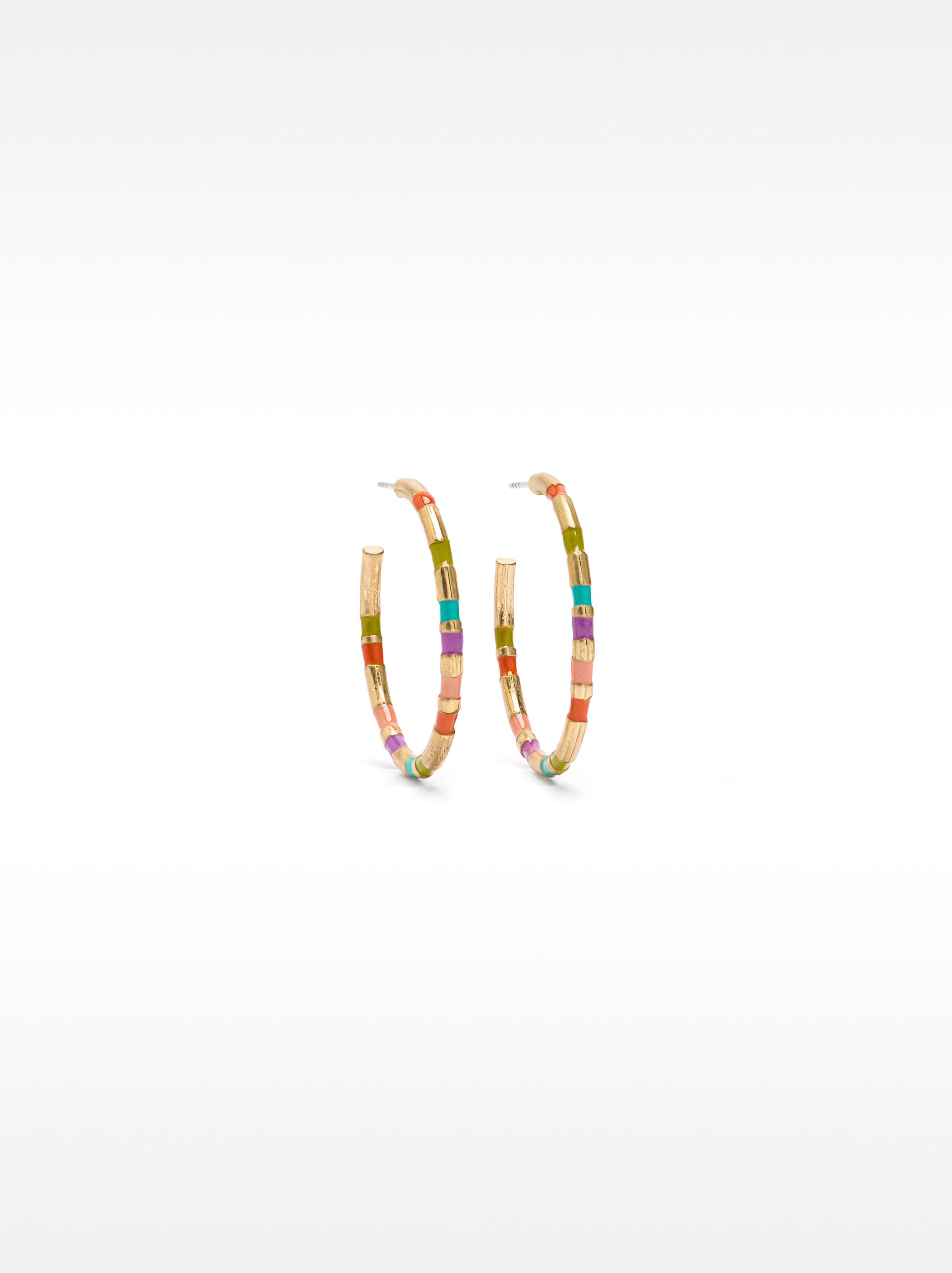 Pendientes De Aro Esmaltados Segmentados Multicolor