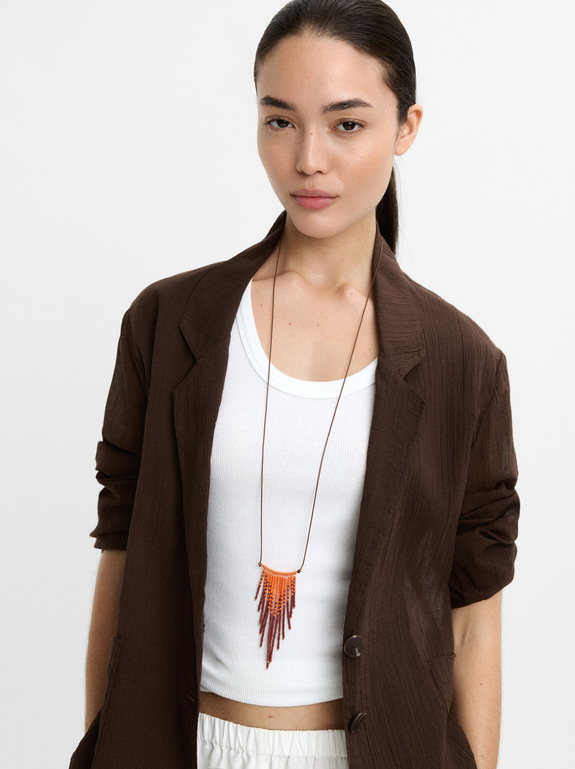 Collar Largo Con Colgante De Abalorios