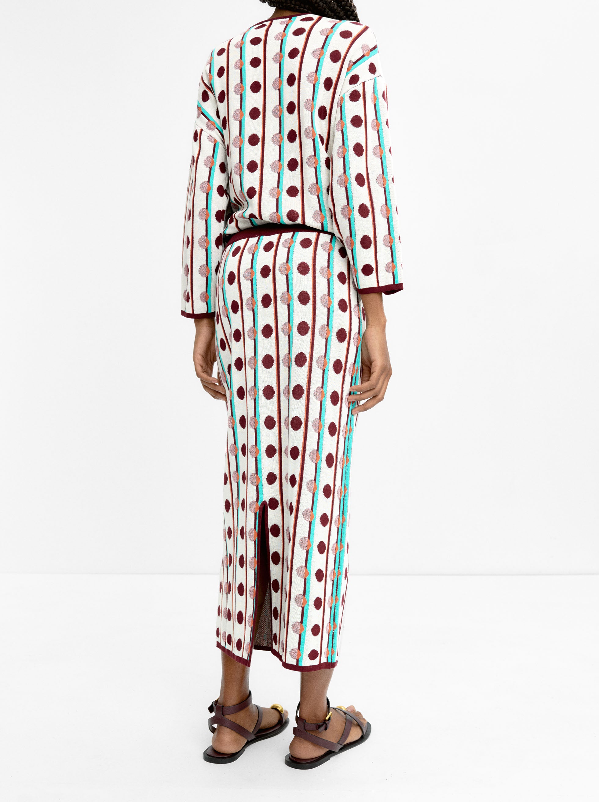 Falda Midi De Punto Jacquard De Lunares