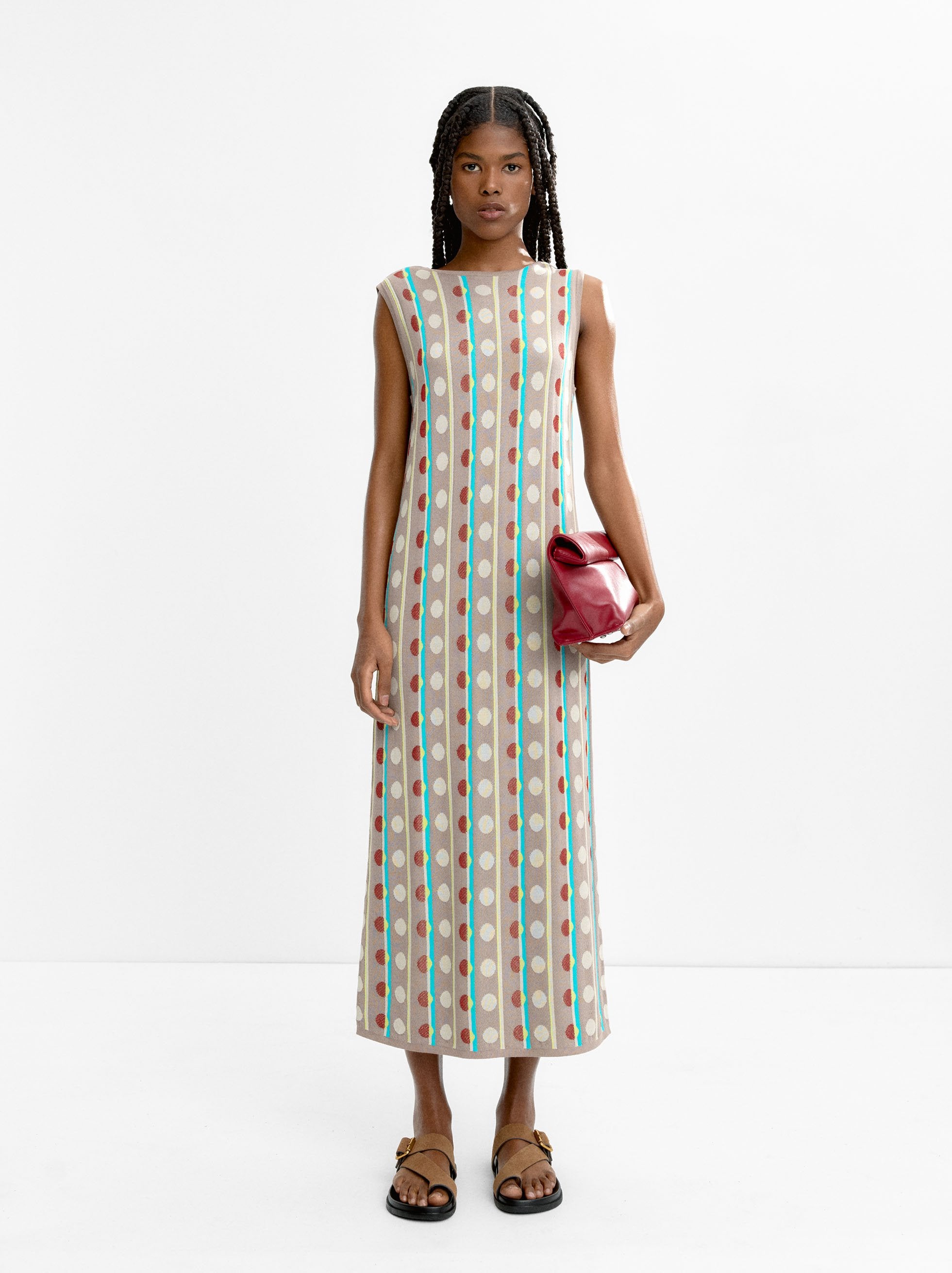 Vestido De Punto Jacquard Lunares