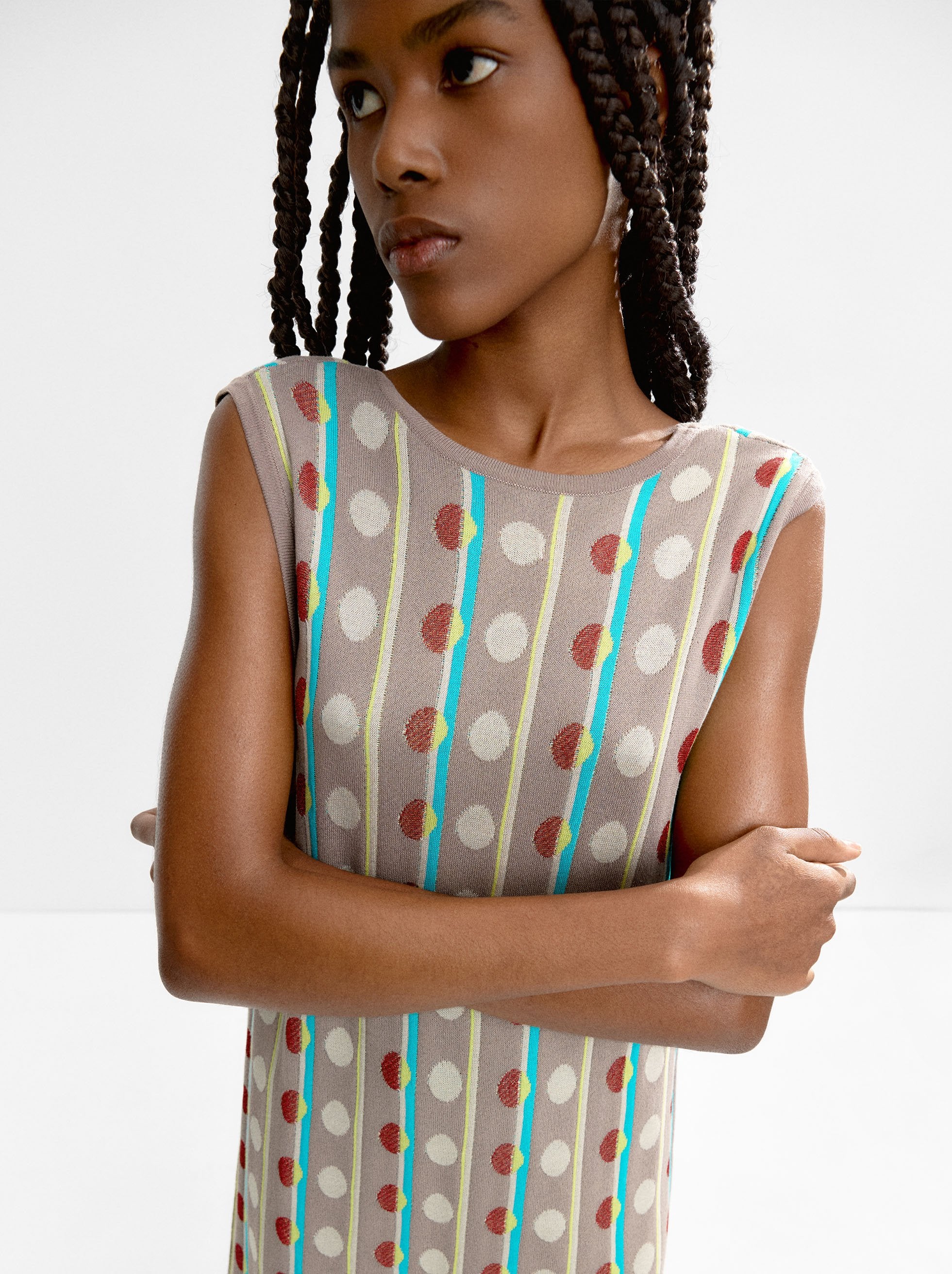 Vestido De Punto Jacquard Lunares