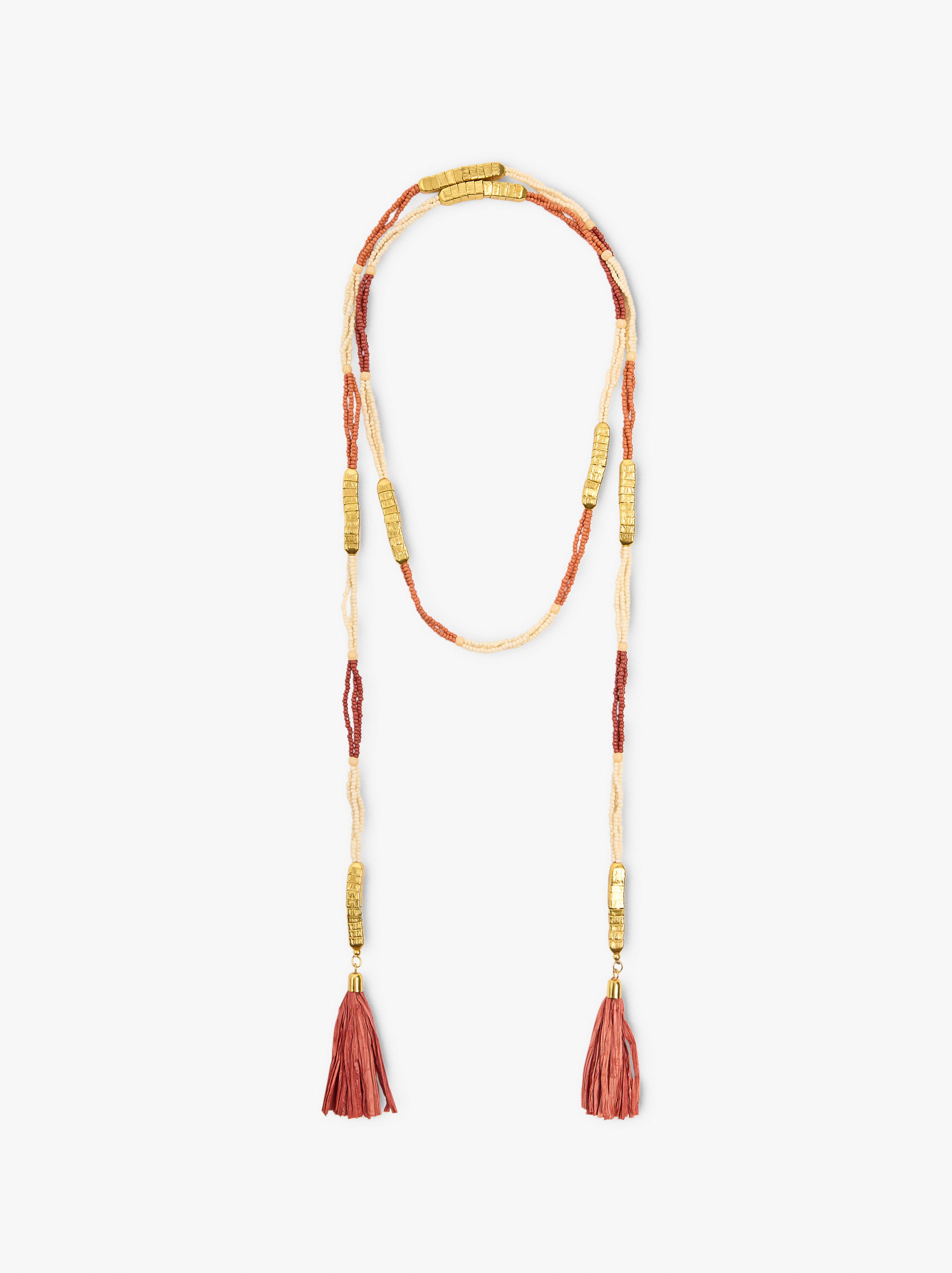 Collar Largo Con Abalorios Y Borlas