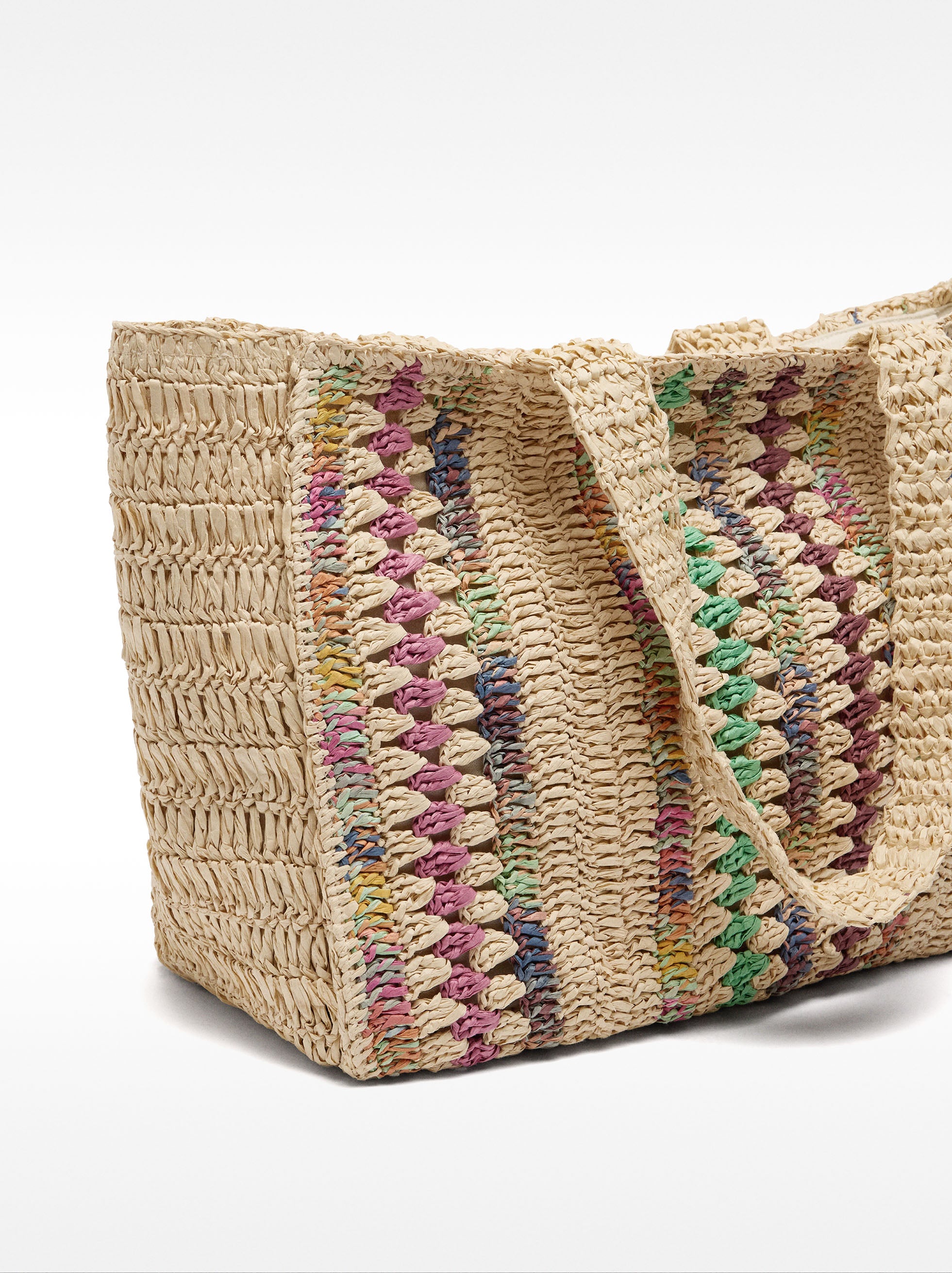 Bolso Shopper Multicolor De Efecto Rafia