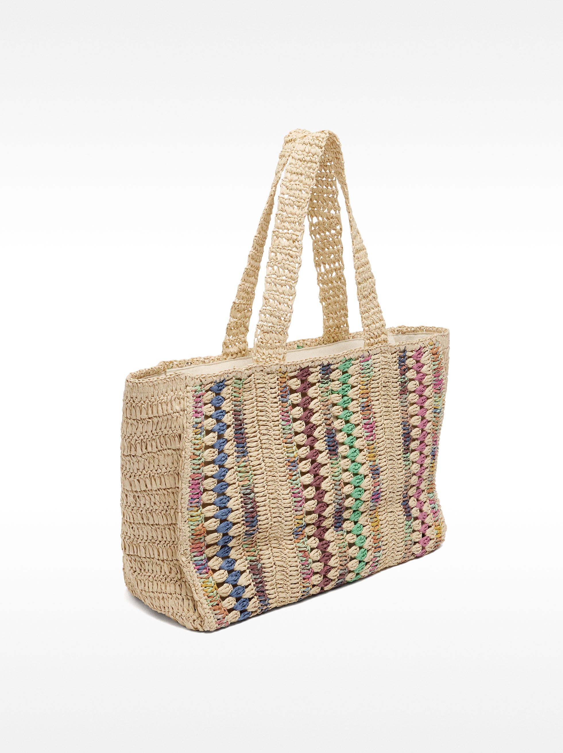 Bolso Shopper Multicolor De Efecto Rafia