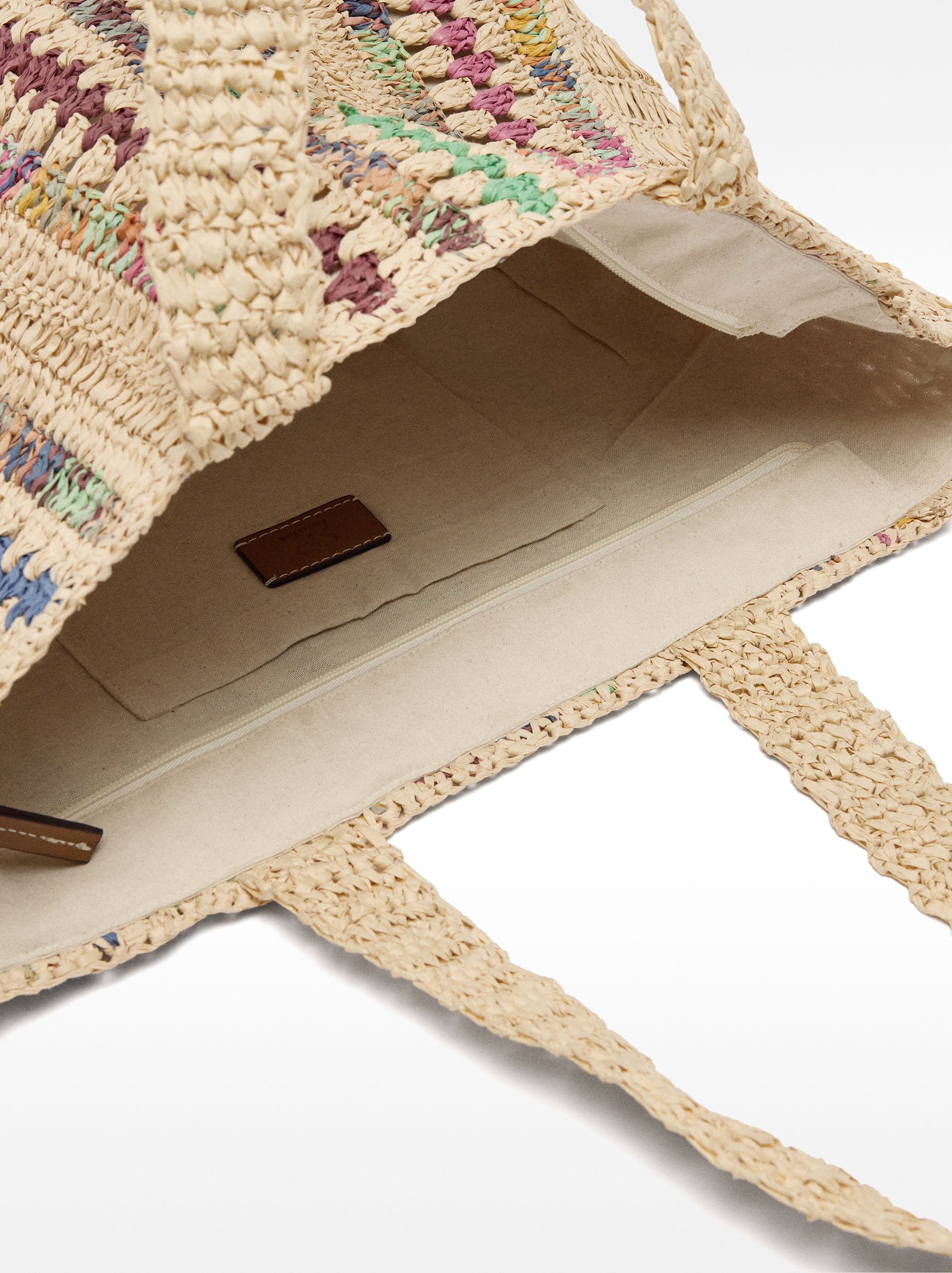 Bolso Shopper Multicolor De Efecto Rafia
