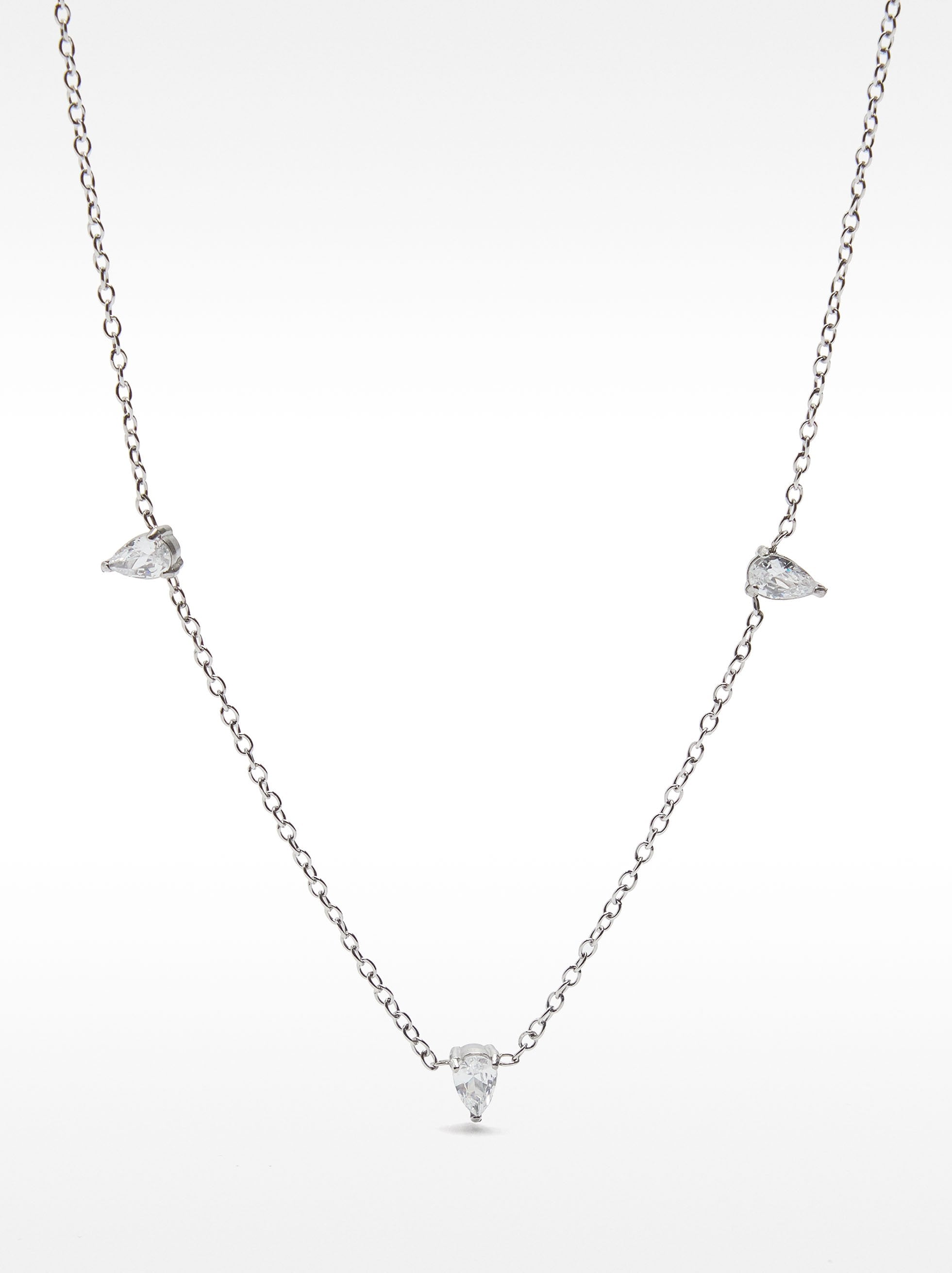 Collar Corto Con Cristales - Acero Inoxidable