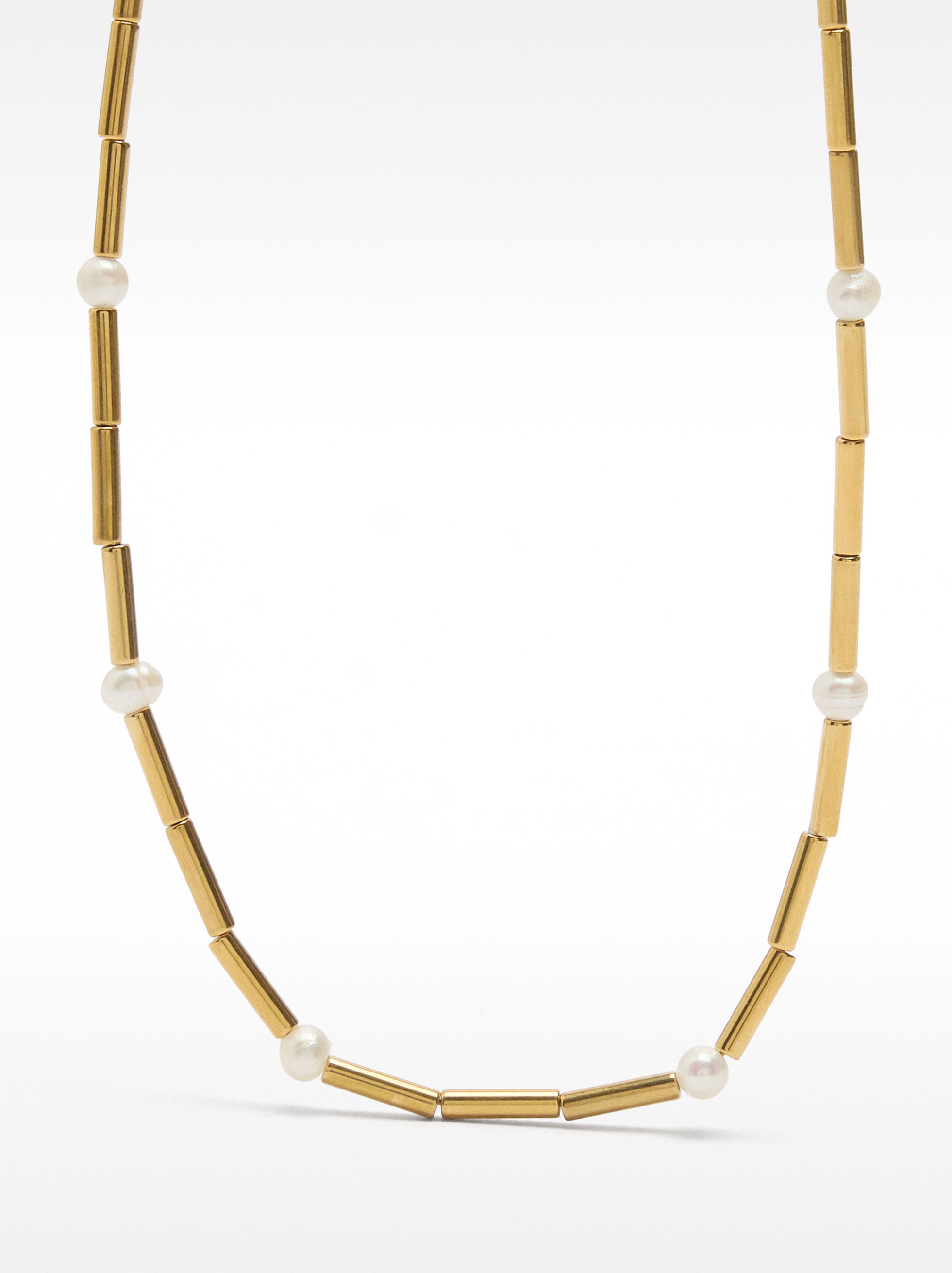 Collar Segmentado Con Perlas De Agua Dulce - Acero Inoxidable