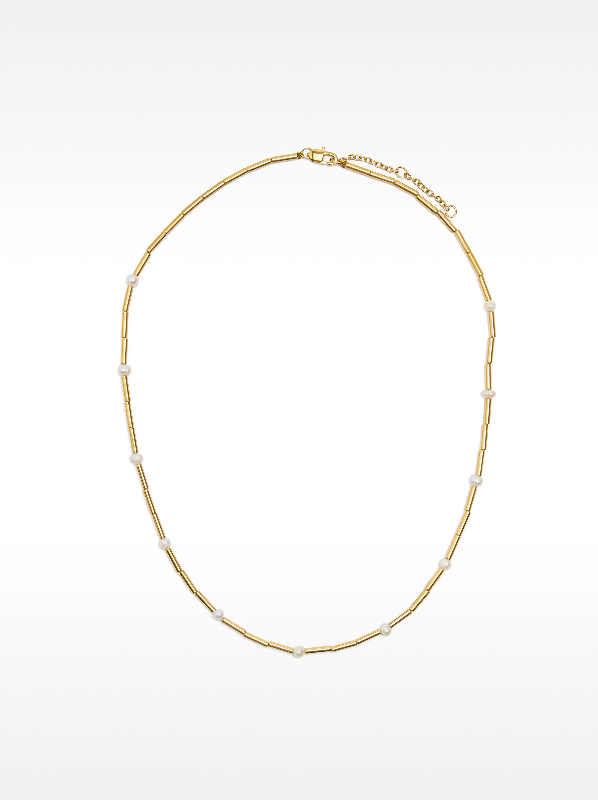 Collar Segmentado Con Perlas De Agua Dulce - Acero Inoxidable