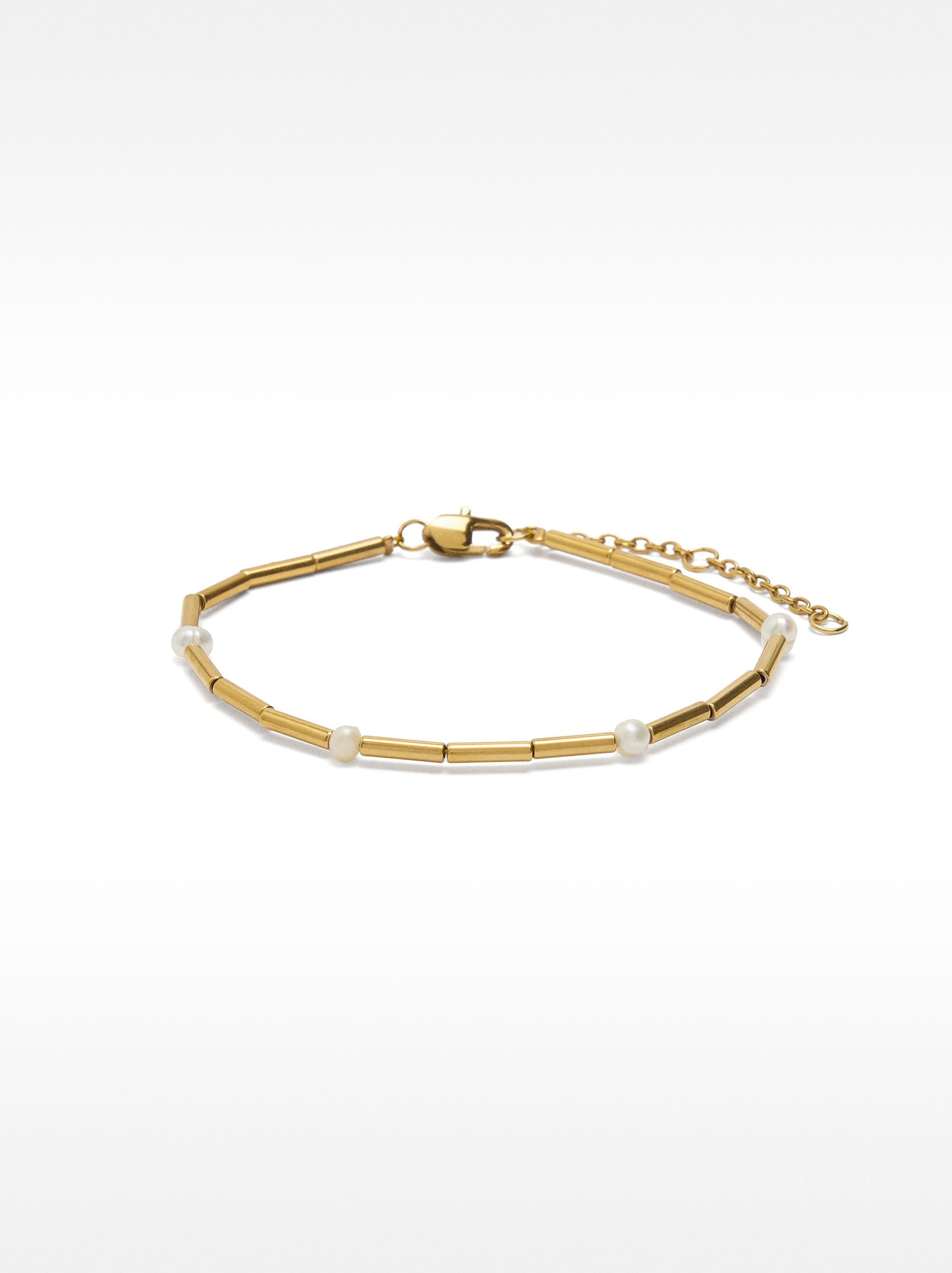 Pulsera Segmentada Con Perlas De Agua Dulce - Acero Inoxidable