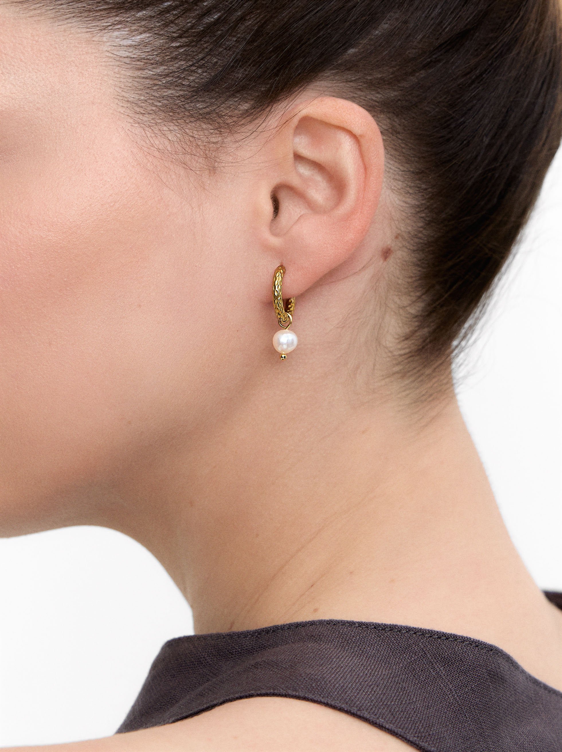 Aros Con Perlas De Agua Dulce - Acero Inoxidable