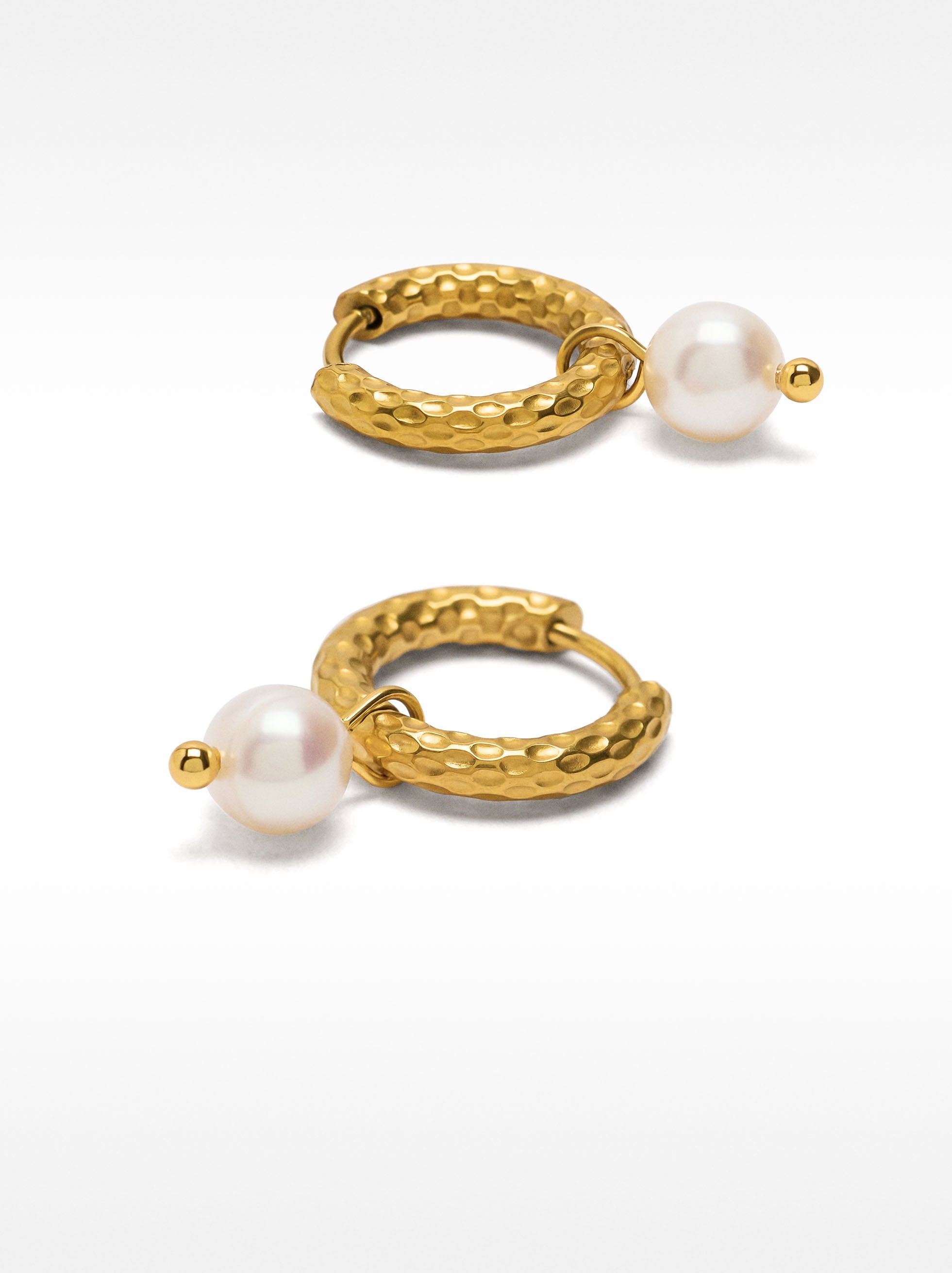 Aros Con Perlas De Agua Dulce - Acero Inoxidable