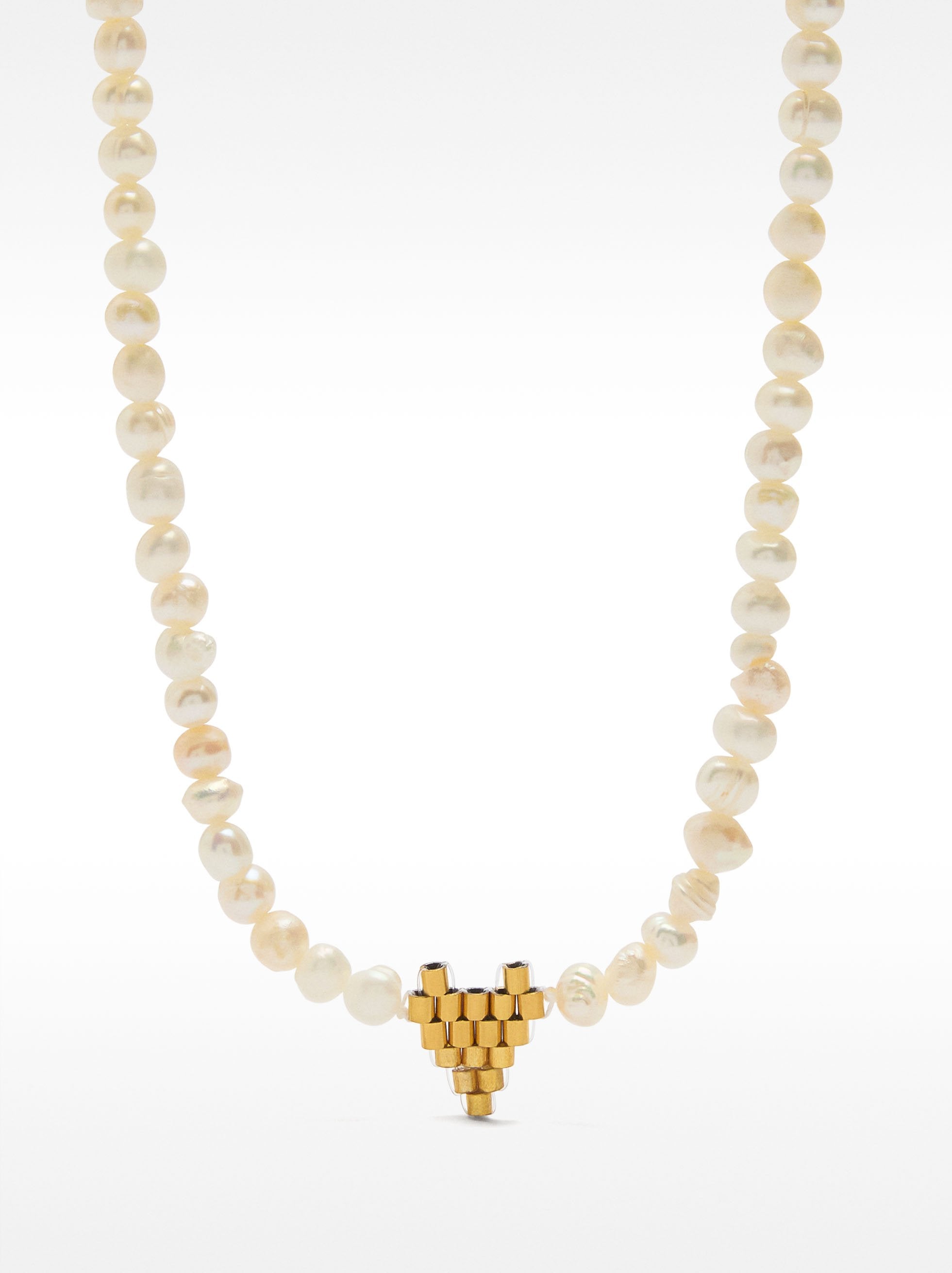 Collar De Perlas De Agua Dulce Con Corazón - Acero Inoxidable