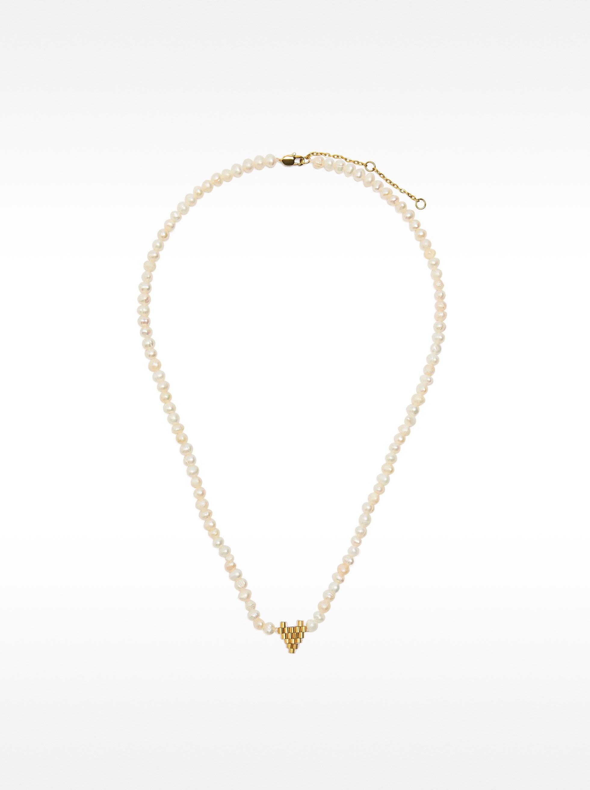 Collar De Perlas De Agua Dulce Con Corazón - Acero Inoxidable