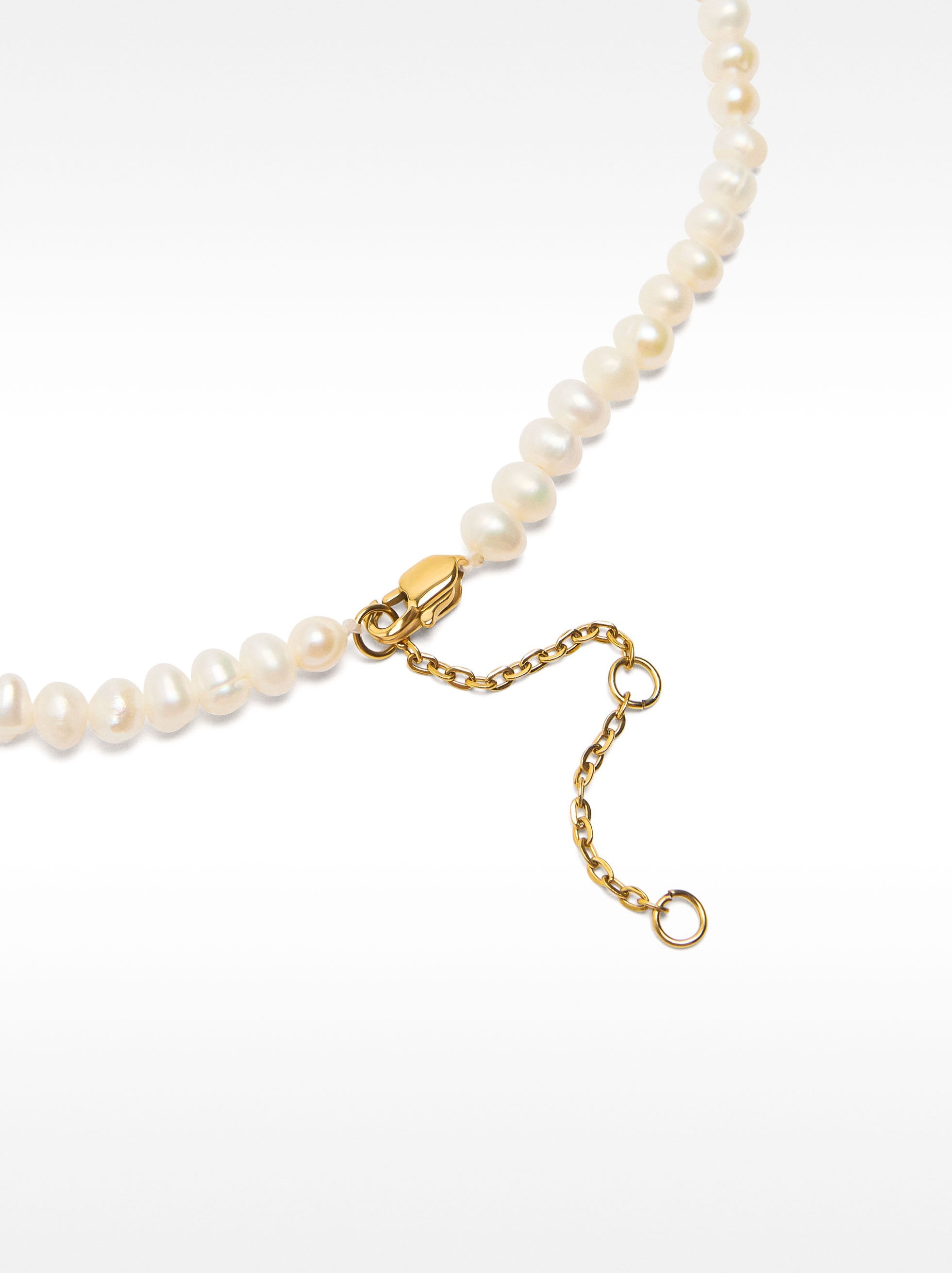 Collar De Perlas De Agua Dulce Con Corazón - Acero Inoxidable