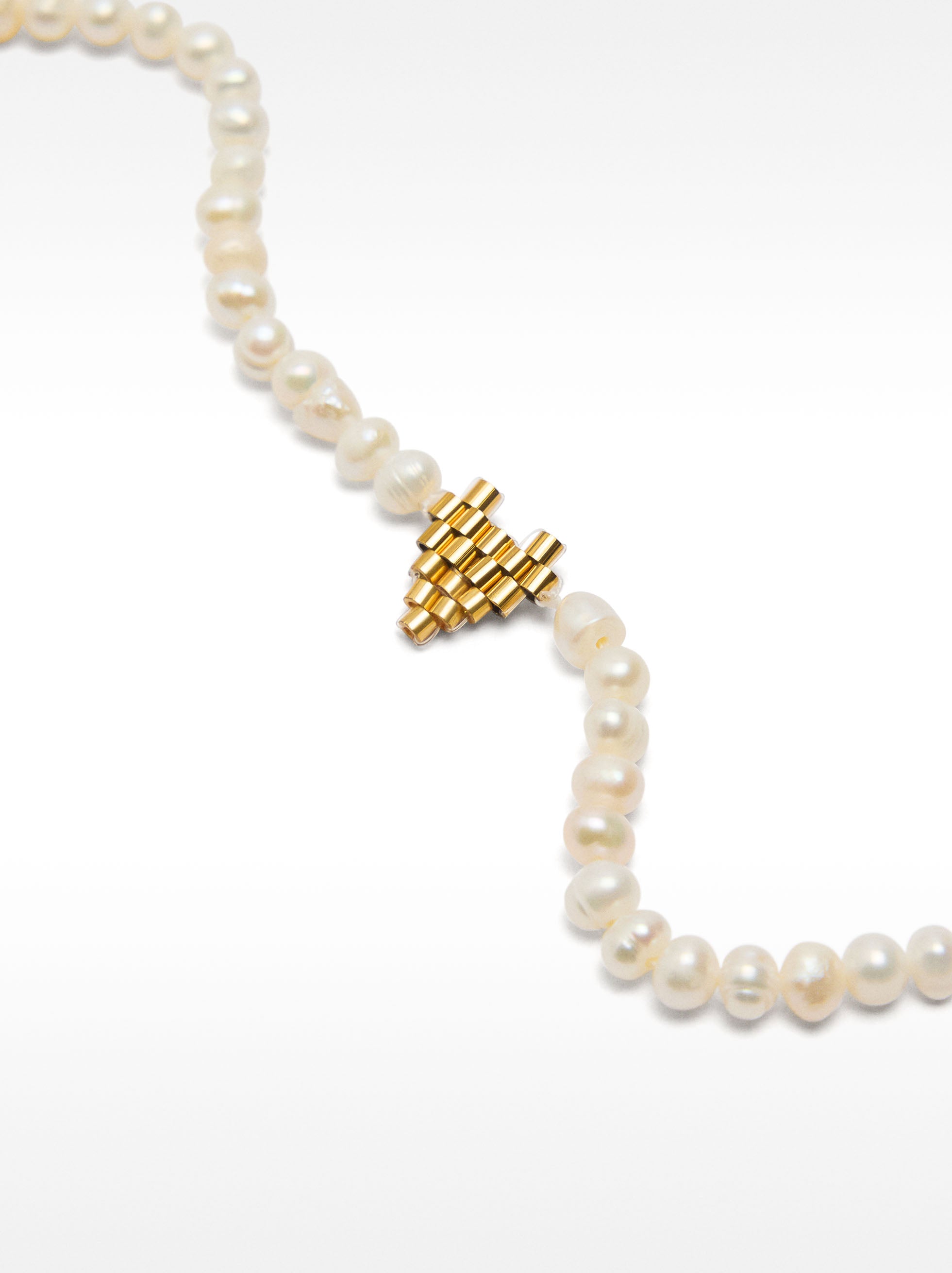 Pulsera De Perlas De Agua Dulce Con Corazón - Acero Inoxidable