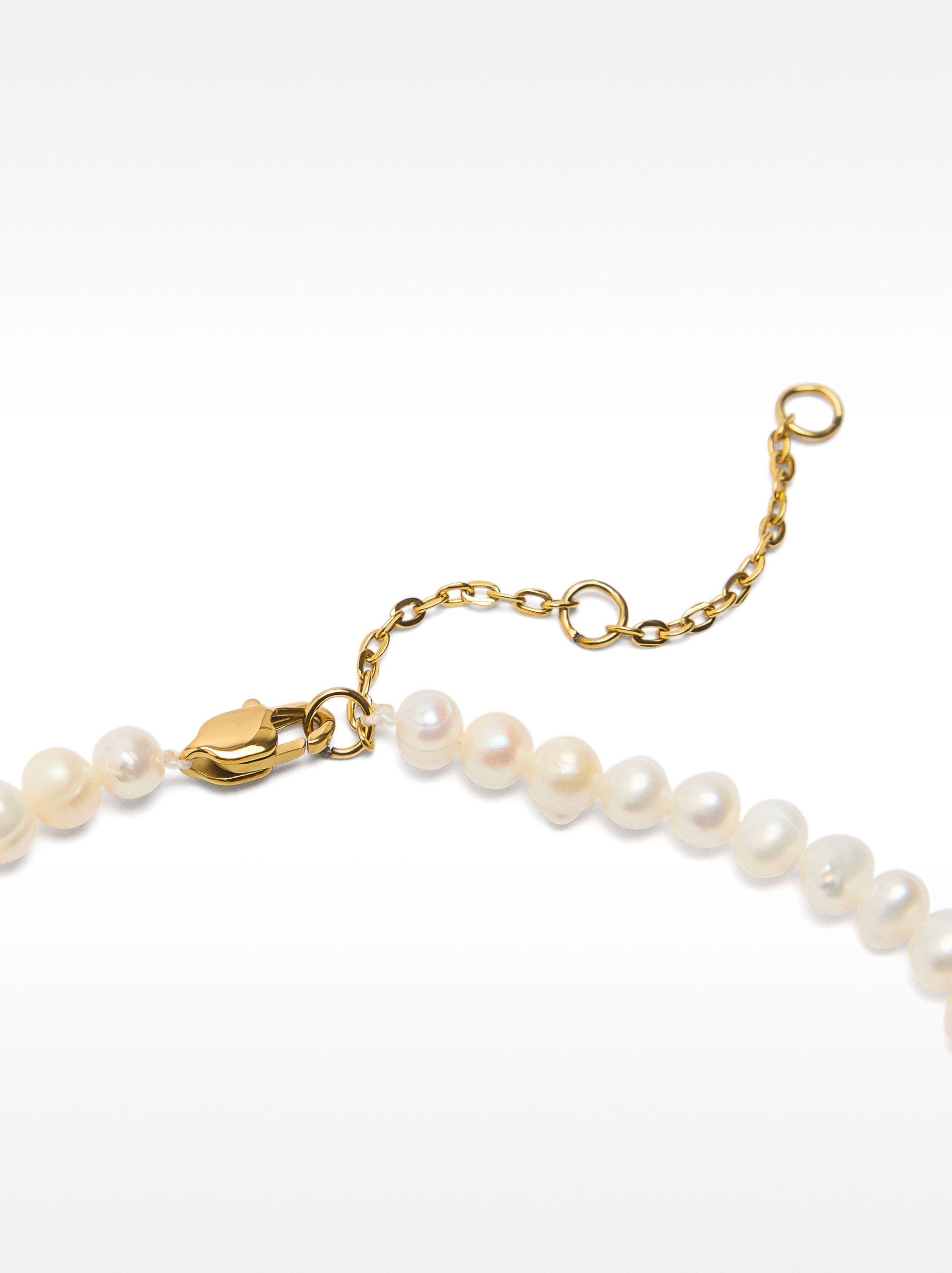 Pulsera De Perlas De Agua Dulce Con Corazón - Acero Inoxidable