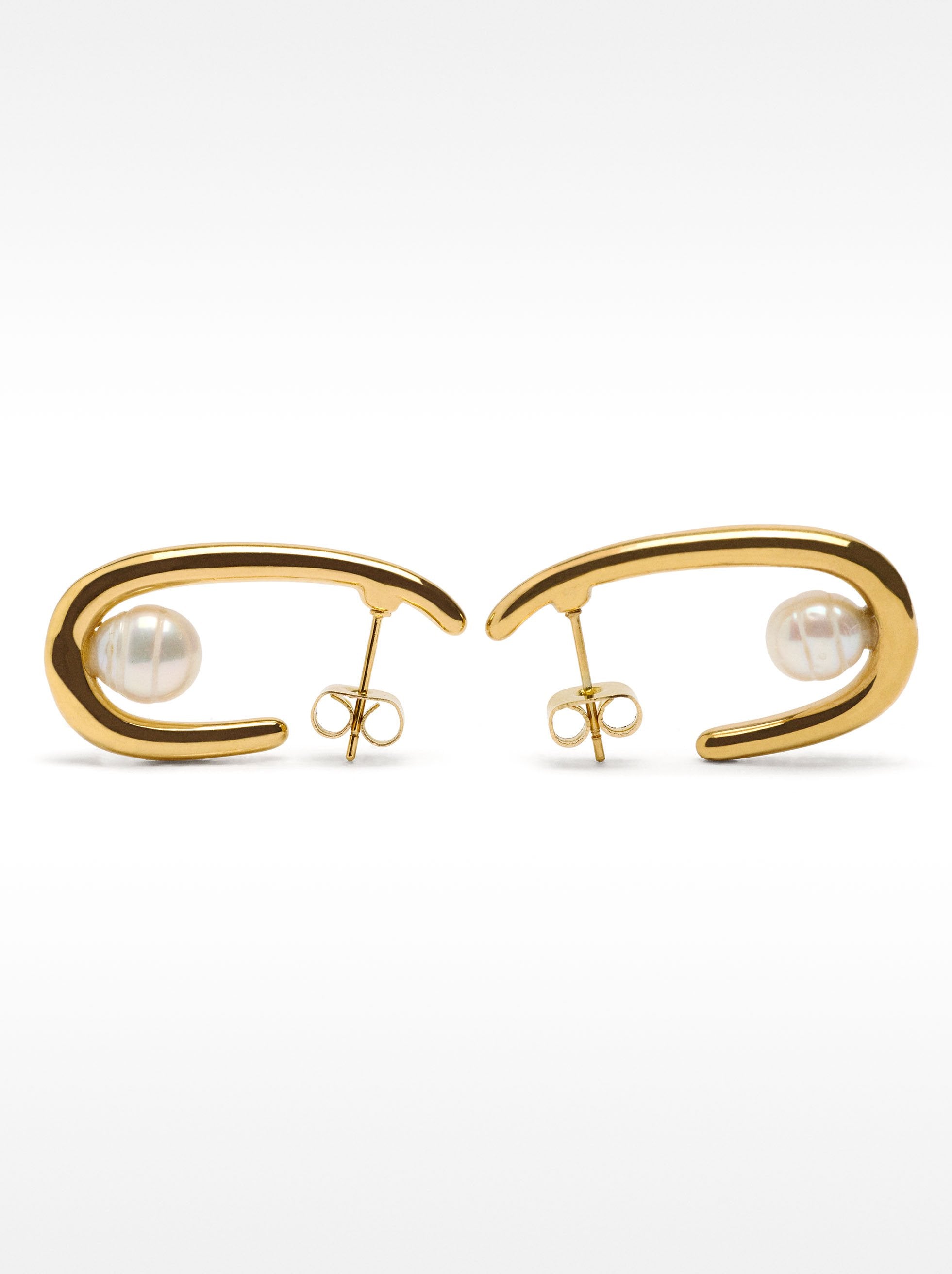 Aros Con Perlas De Agua Dulce - Acero Inoxidable
