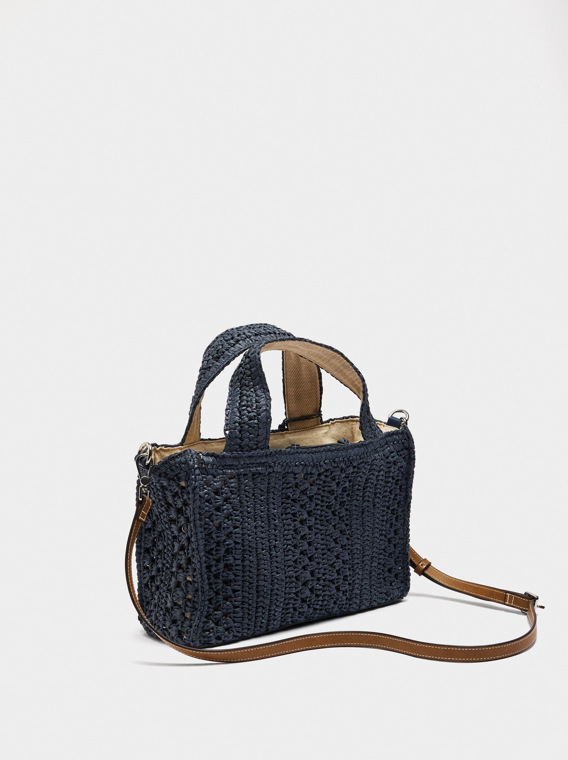 Bolso Tote Efecto Rafia Con Bandolera
