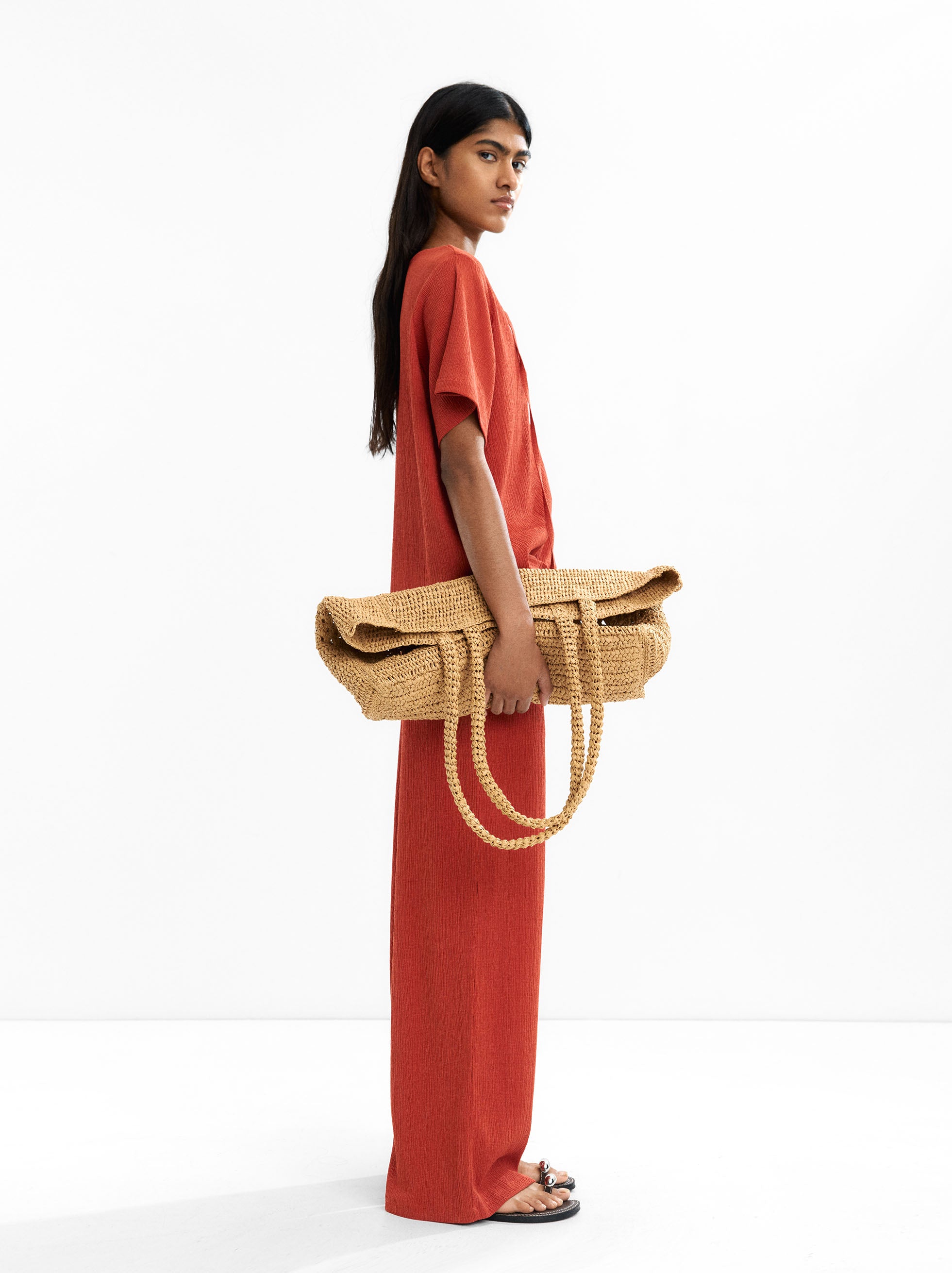 Pantalón Con Textura Y Cintura Elástica