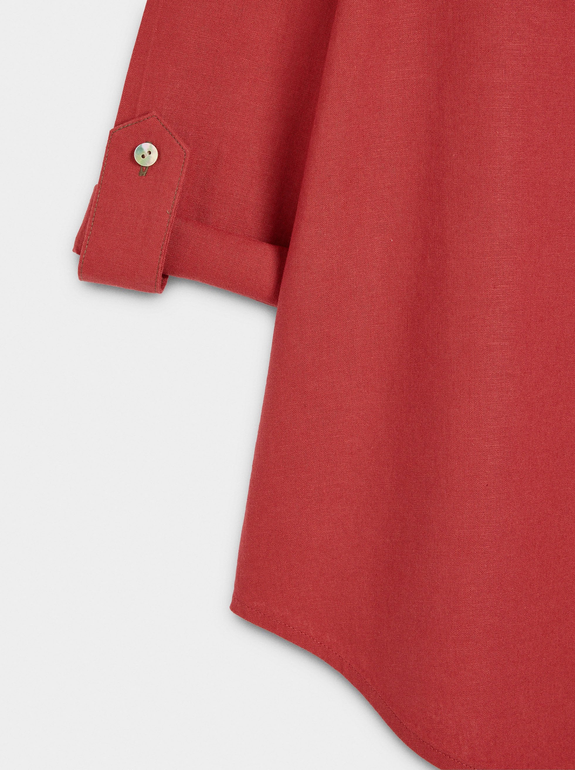 Camisa Mezcla De Lino Con Bolsillo