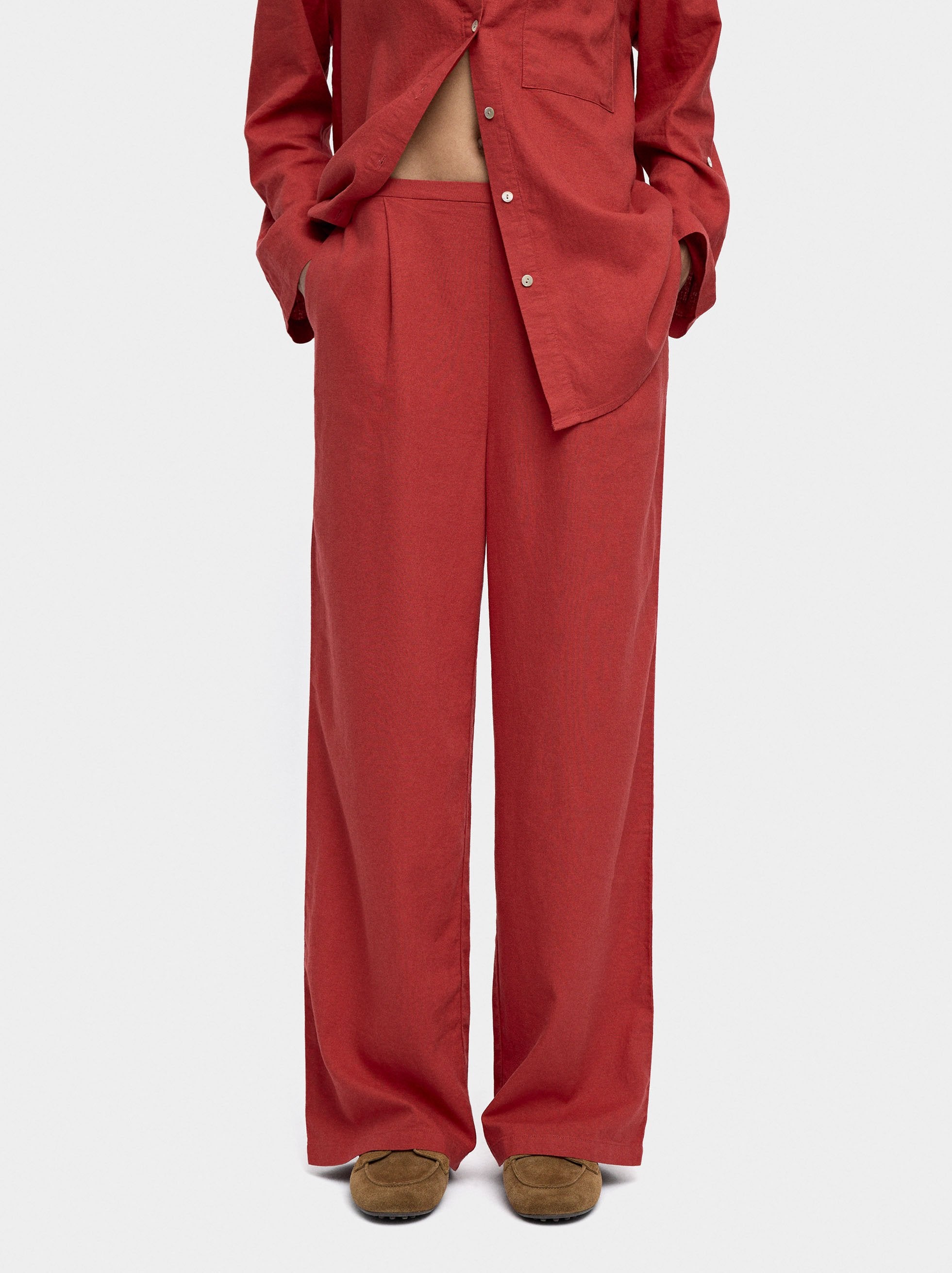 Pantalón Mezcla De Lino Cintura Elástica