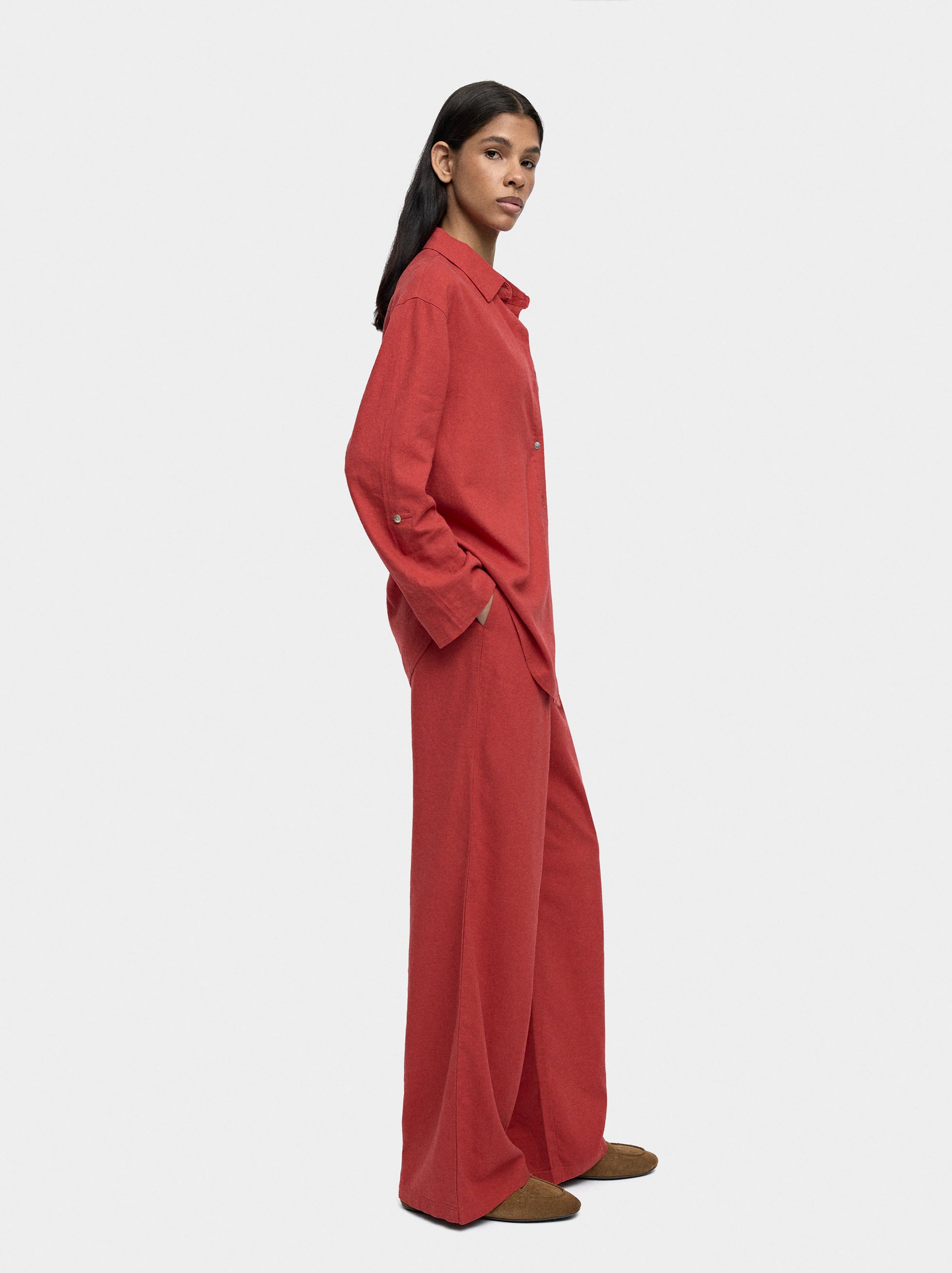 Pantalón Mezcla De Lino Cintura Elástica