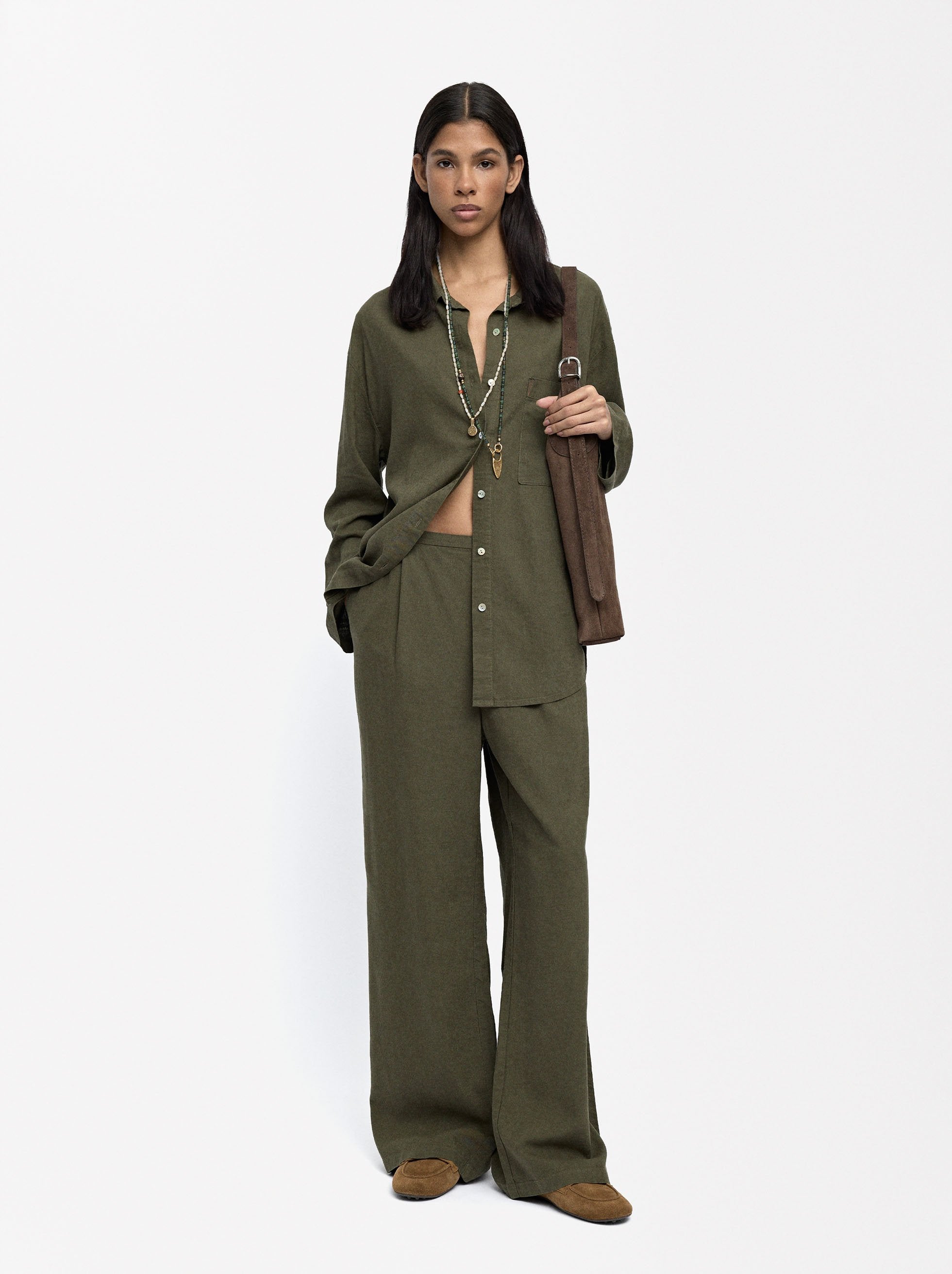 Pantalón Mezcla De Lino Cintura Elástica