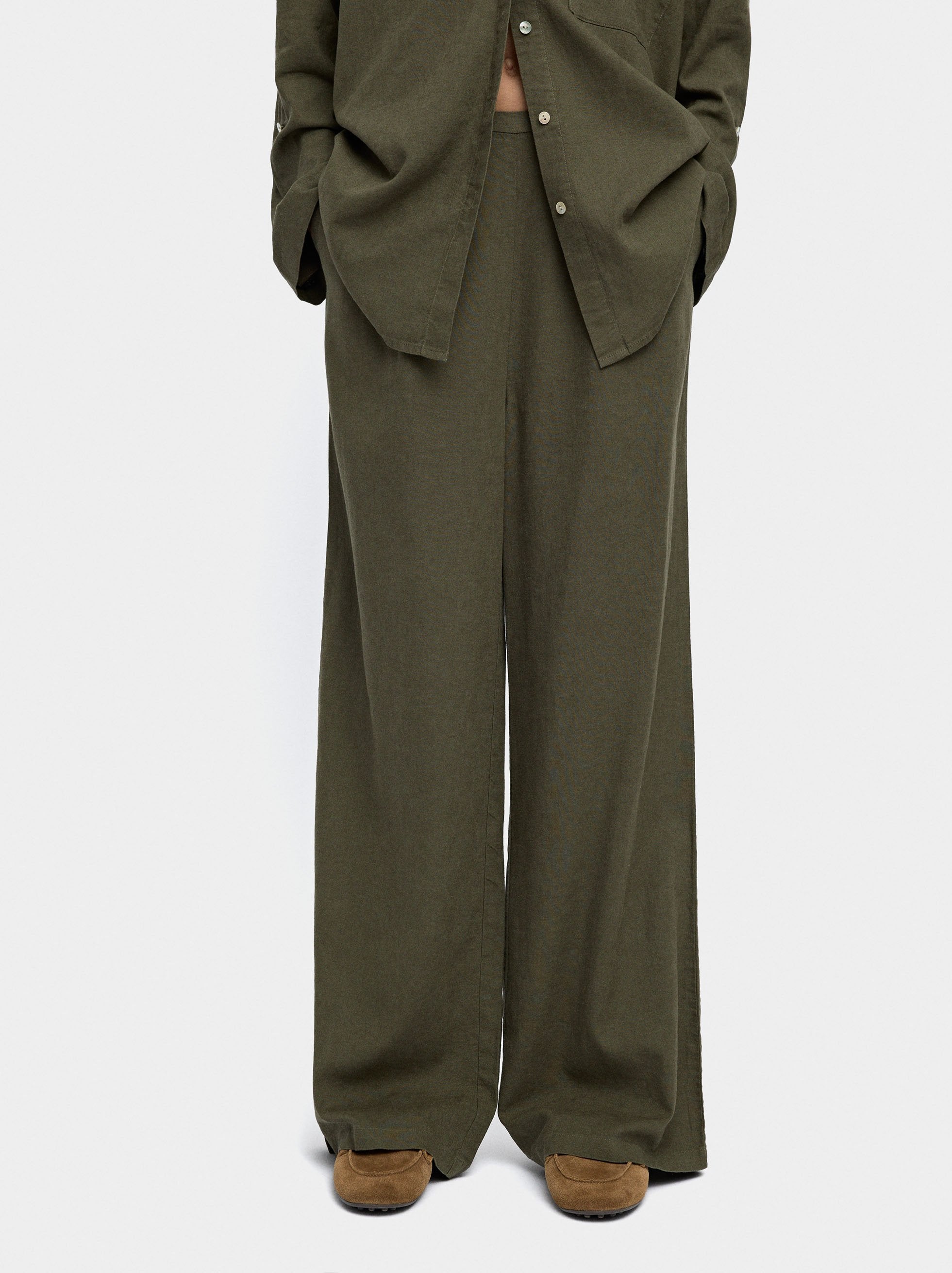 Pantalón Mezcla De Lino Cintura Elástica