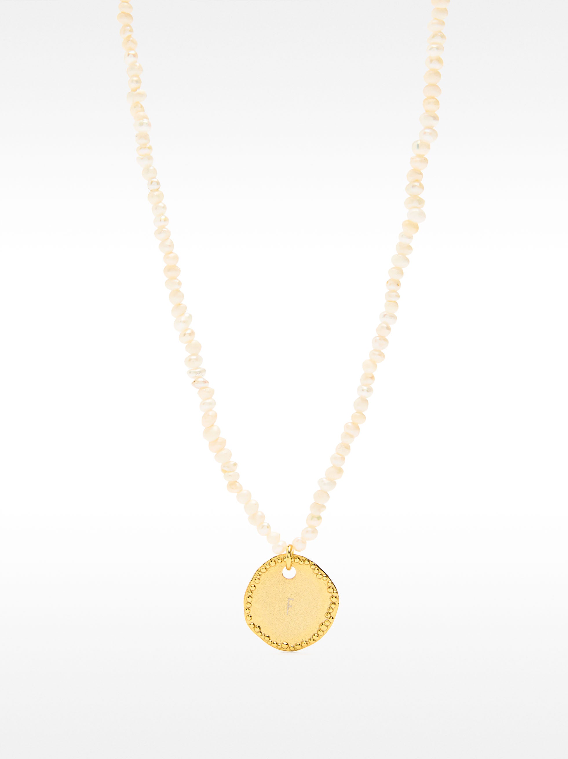 Collar De Perla De Agua Dulce Con Medalla - Plata De Ley 925