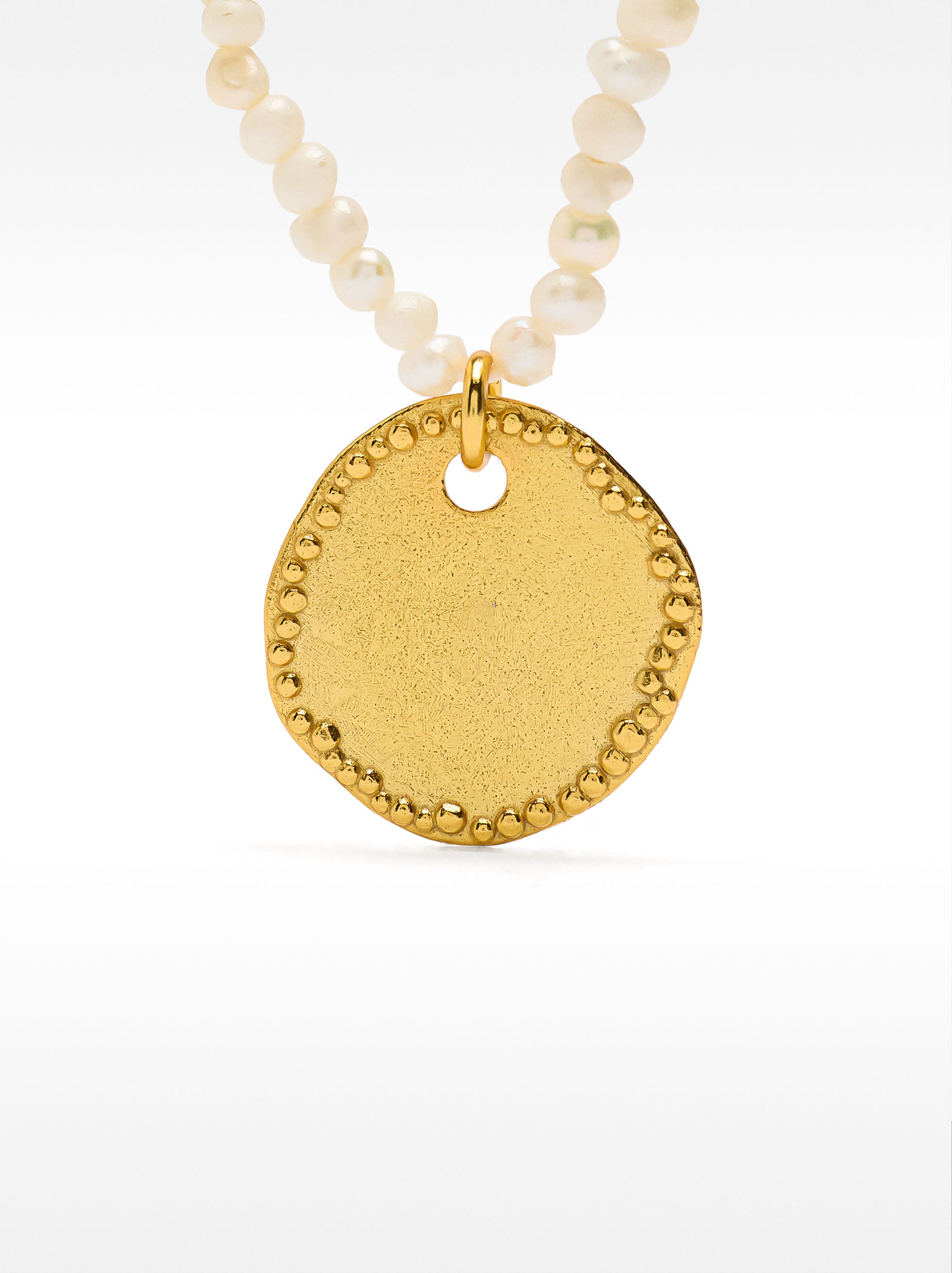 Collar De Perla De Agua Dulce Con Medalla - Plata De Ley 925