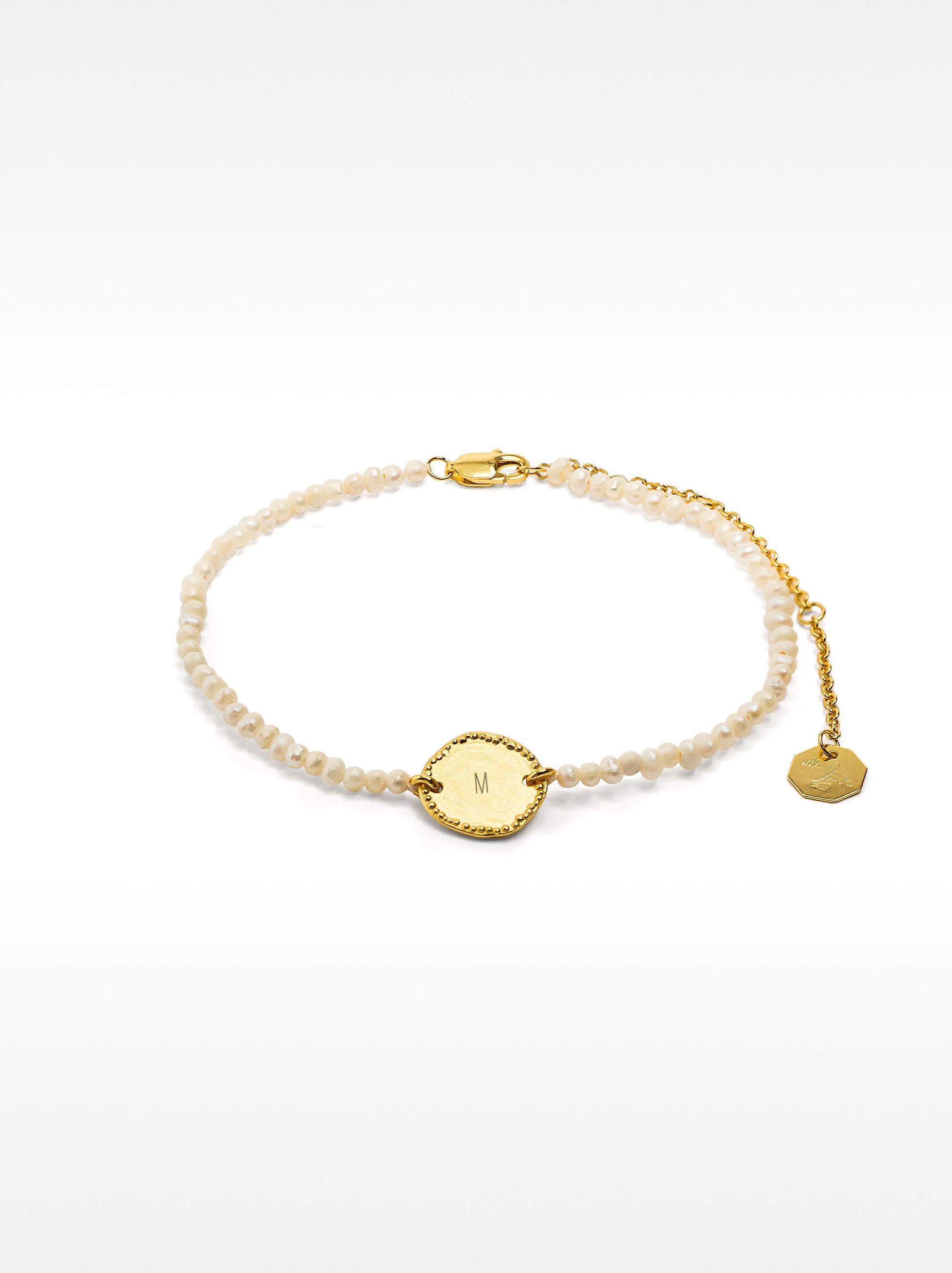 Pulsera De Perla De Agua Dulce Con Medalla - Plata De Ley 925