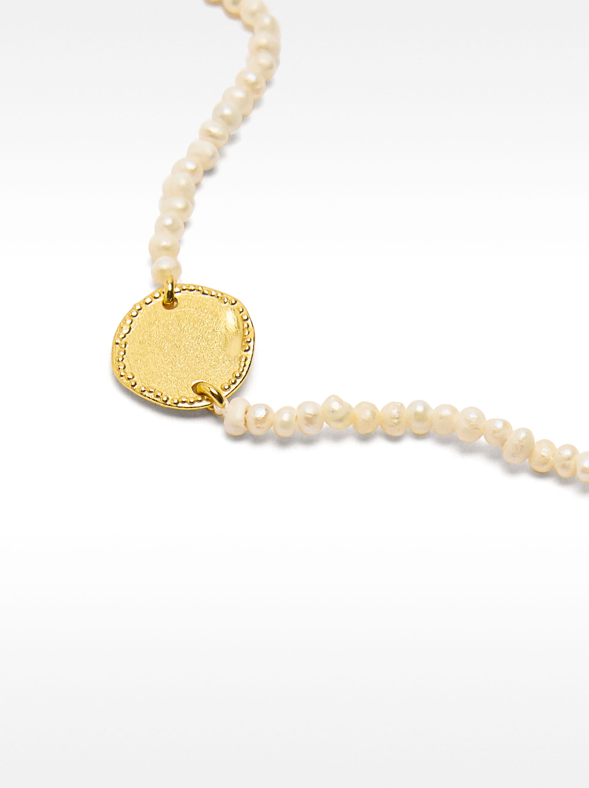 Pulsera De Perla De Agua Dulce Con Medalla - Plata De Ley 925