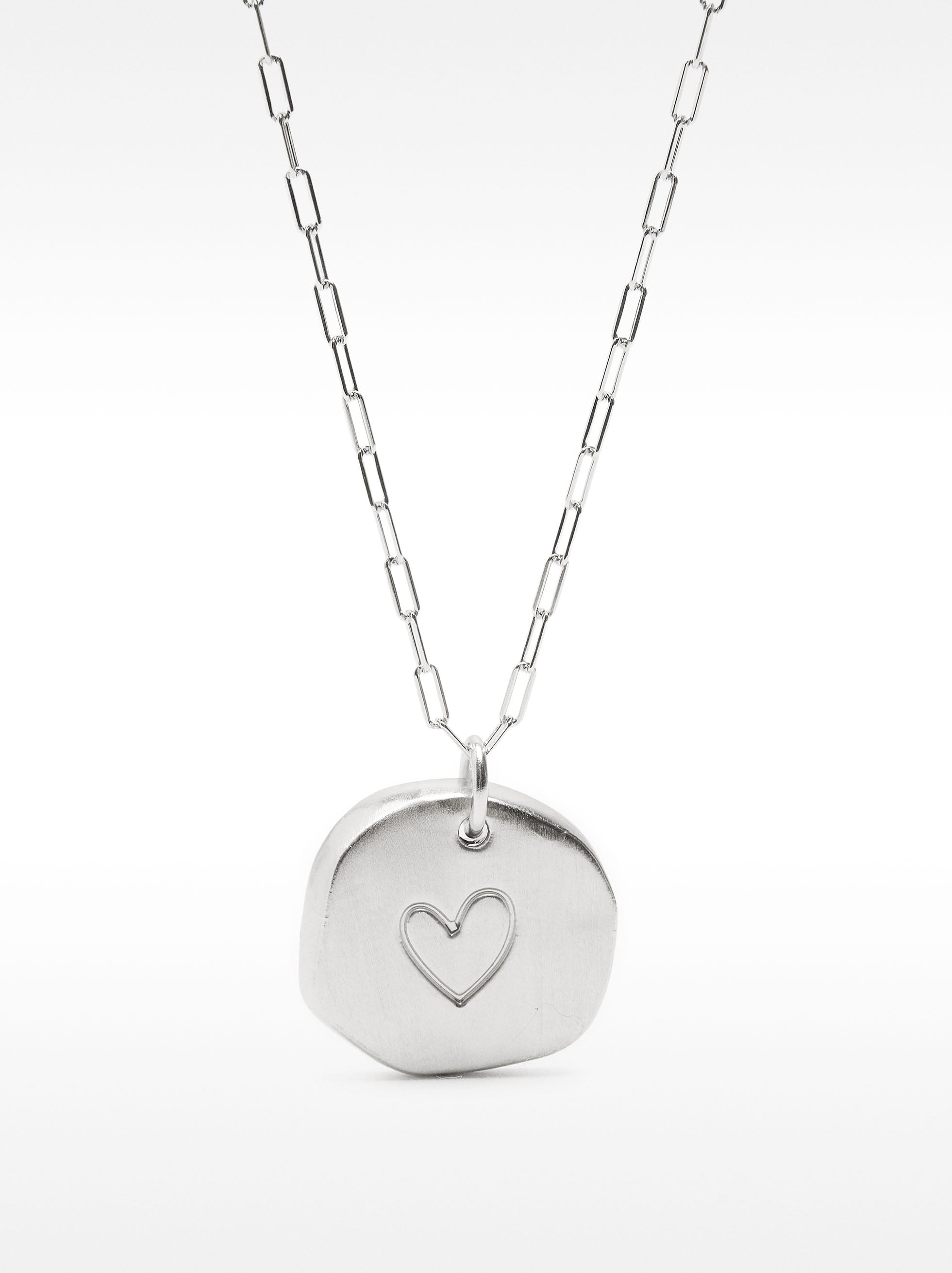 Collar De Eslabones Con Medalla Corazón - Plata De Ley 925