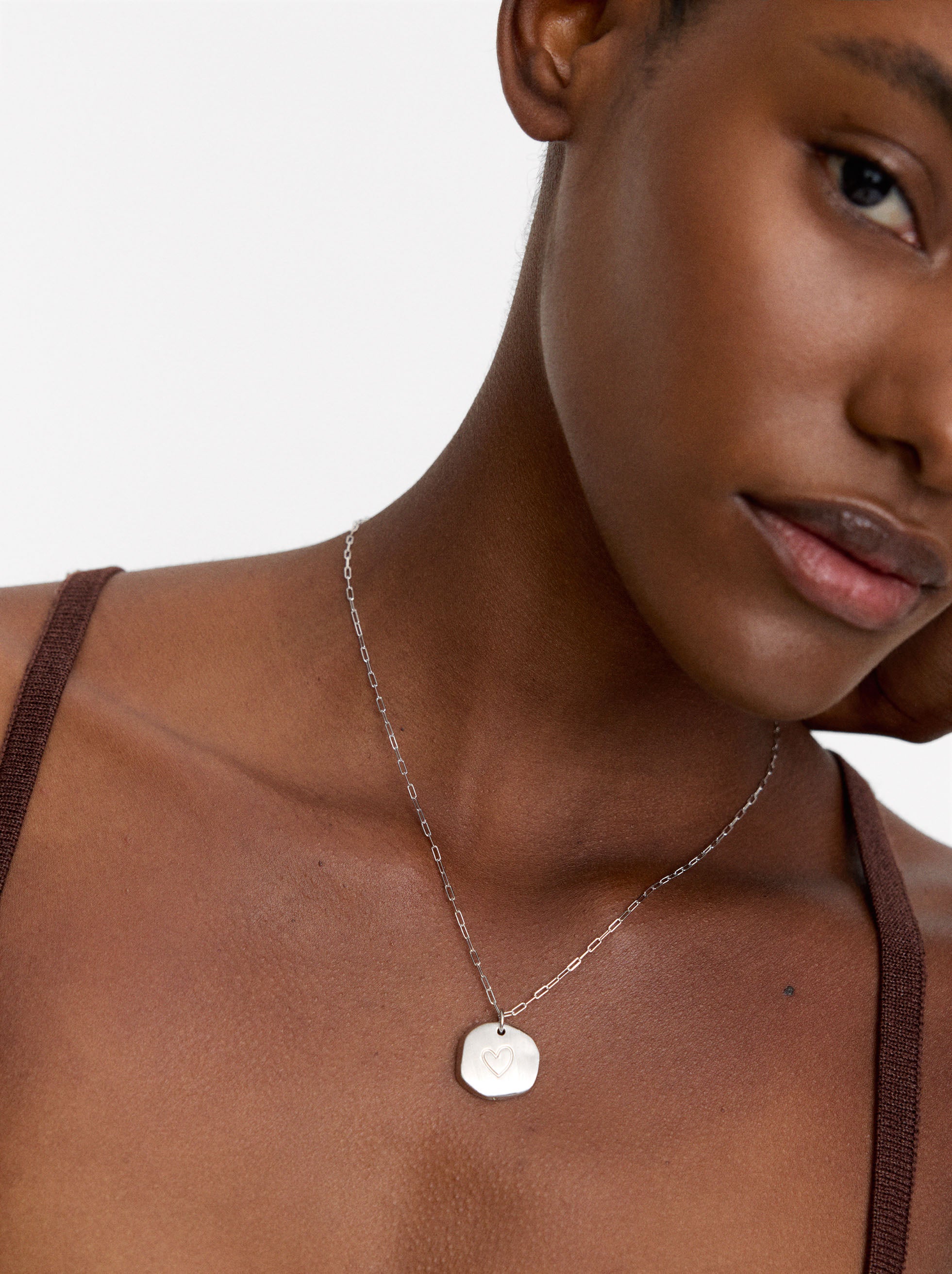 Collar De Eslabones Con Medalla Corazón - Plata De Ley 925