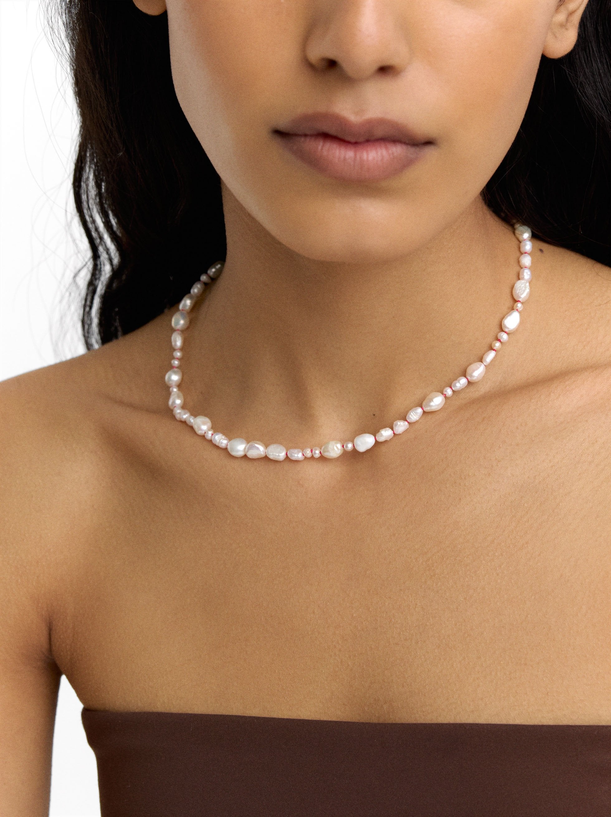 Collar Con Perlas De Agua Dulce - Plata De Ley 925