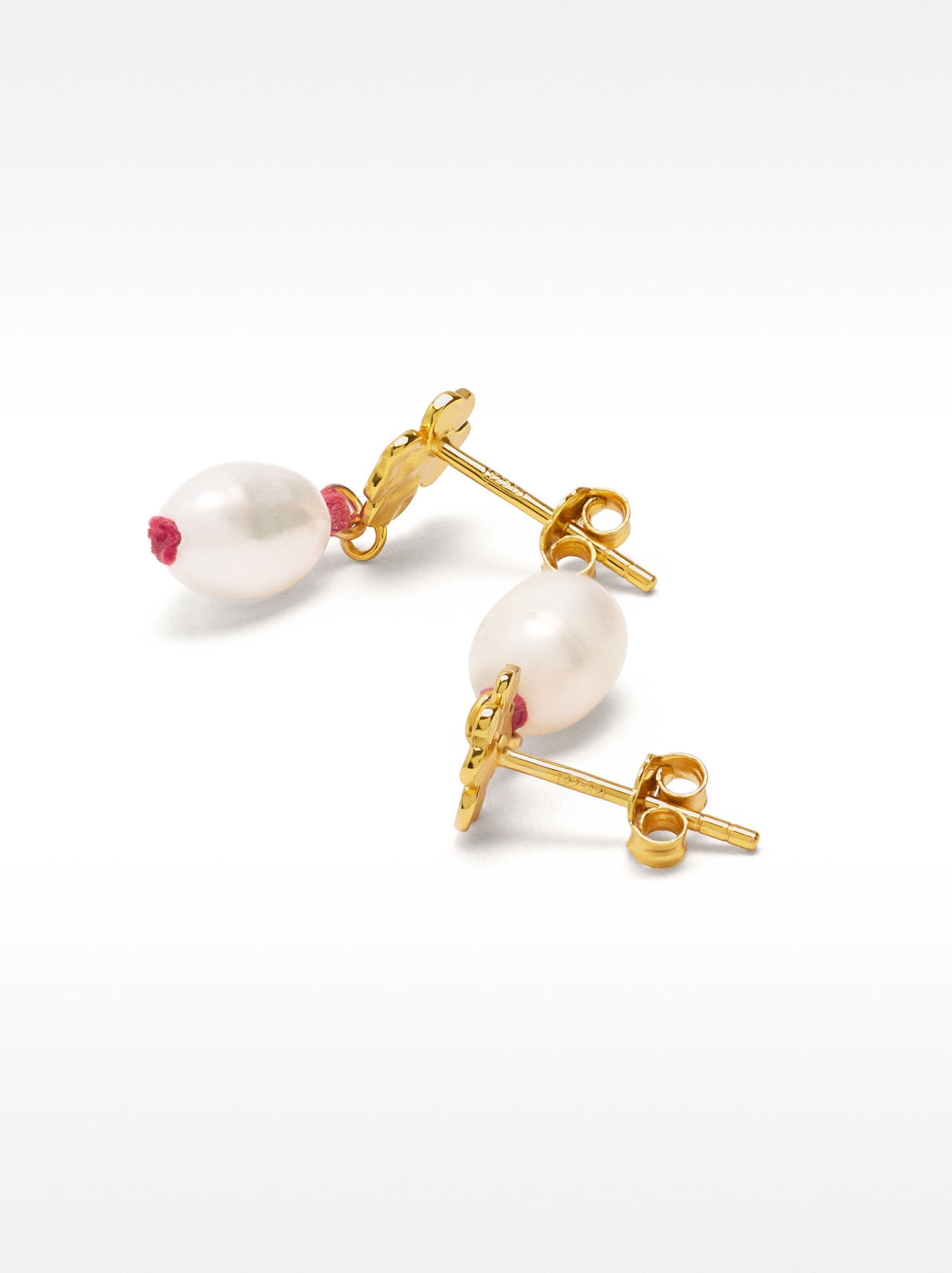 Pendientes De Trébol Con Perla De Agua Dulce - Plata De Ley 925