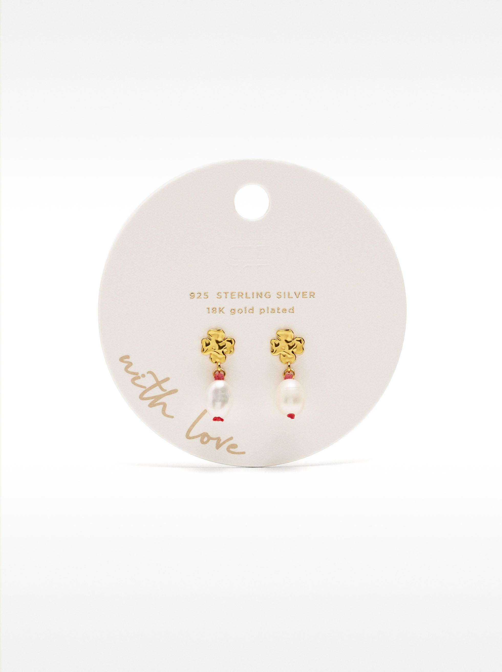 Pendientes De Trébol Con Perla De Agua Dulce - Plata De Ley 925