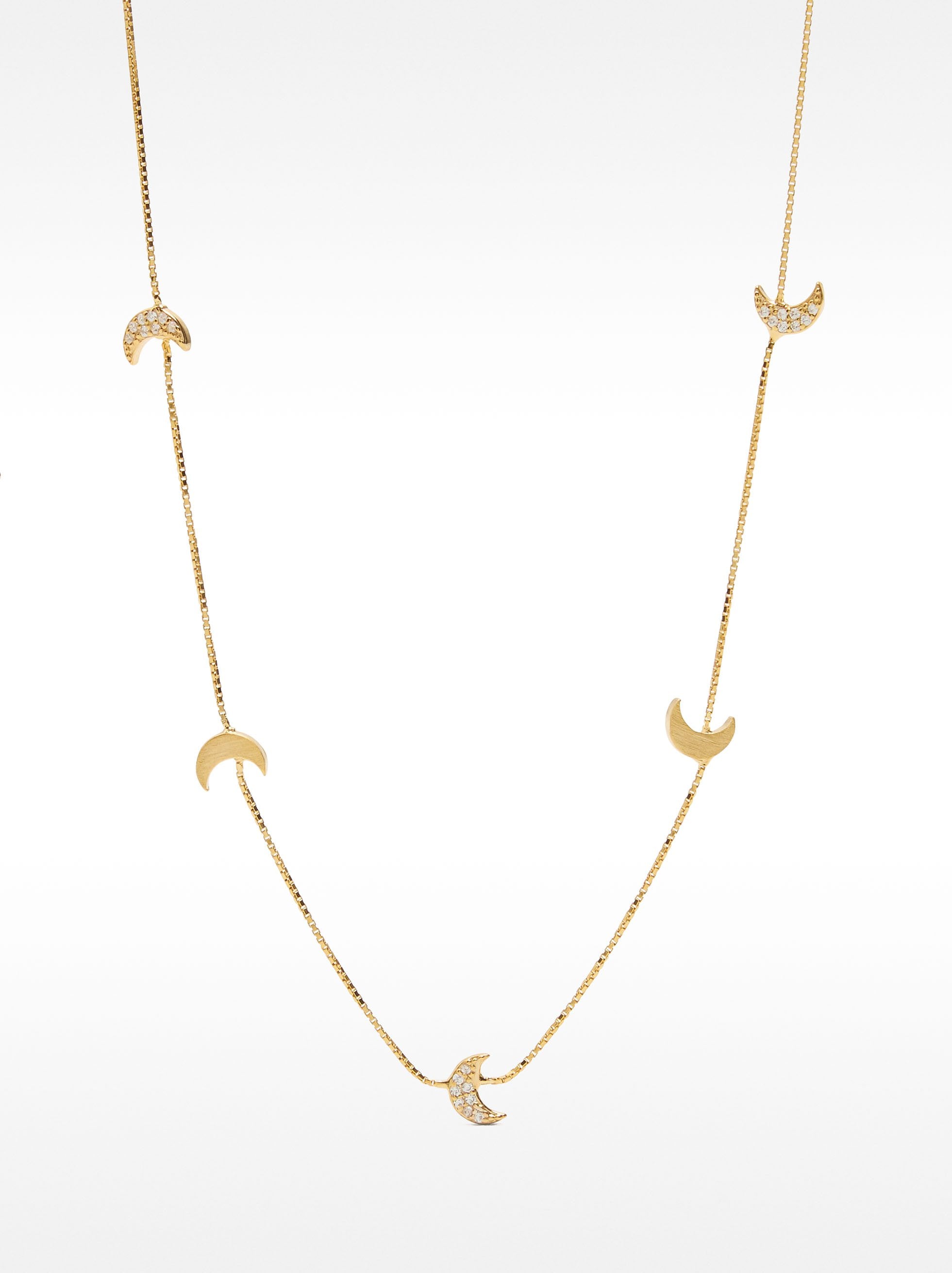 Collar Con Lunas Y Cristales - Plata De Ley 925