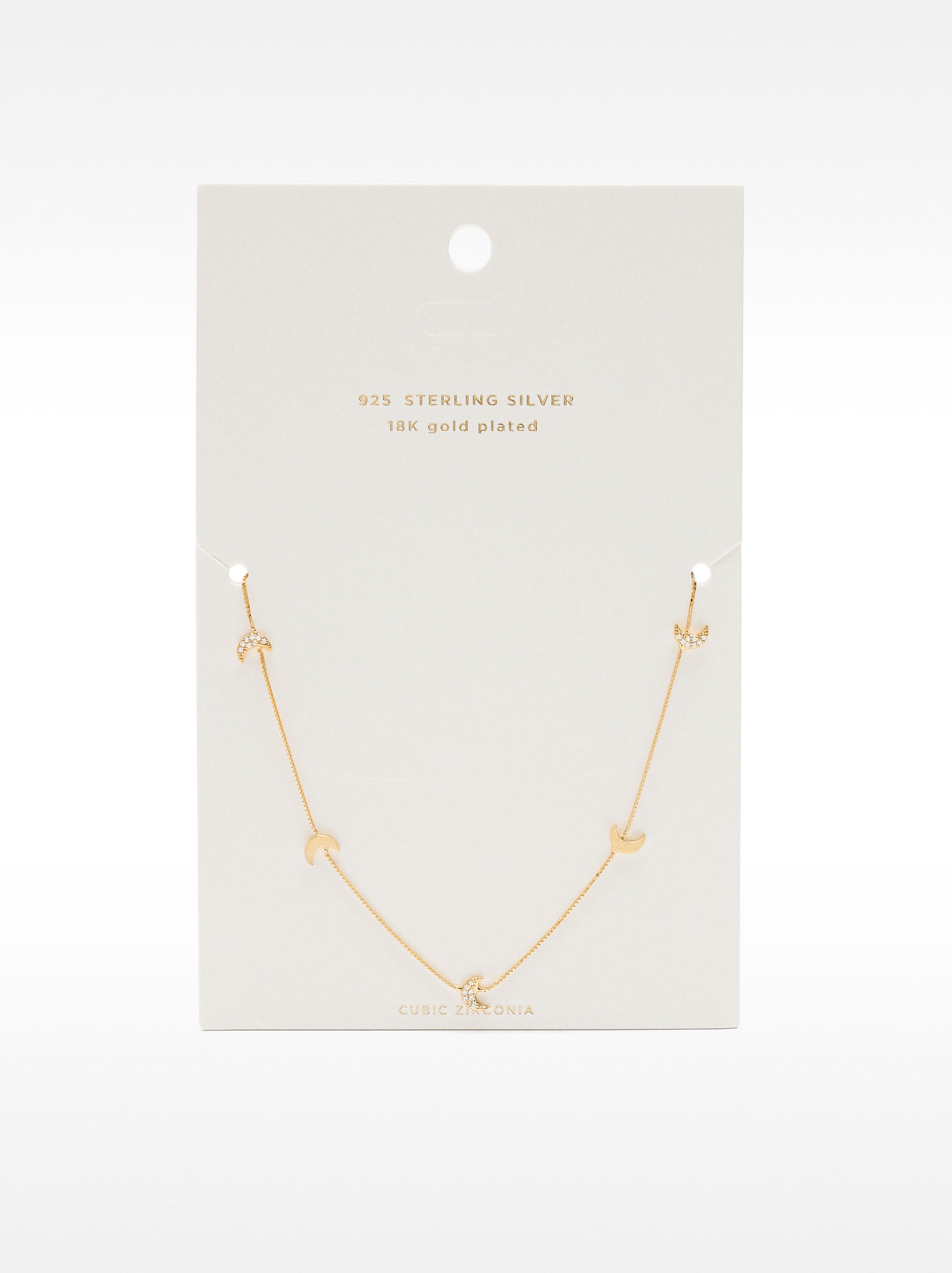 Collar Con Lunas Y Cristales - Plata De Ley 925