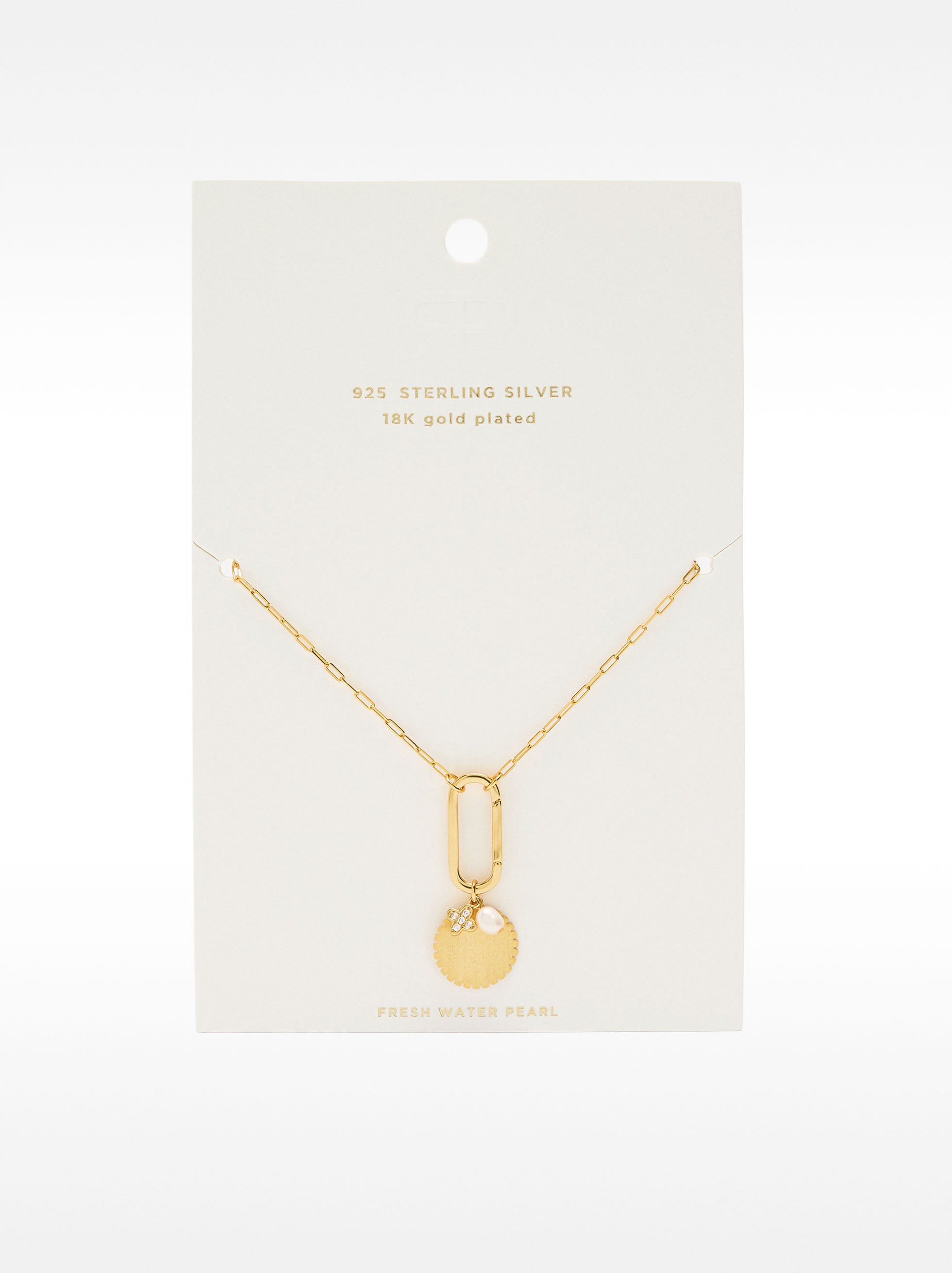 Collar De Eslabones Con Medalla Y Perla De Agua Dulce - Plata De Ley 925