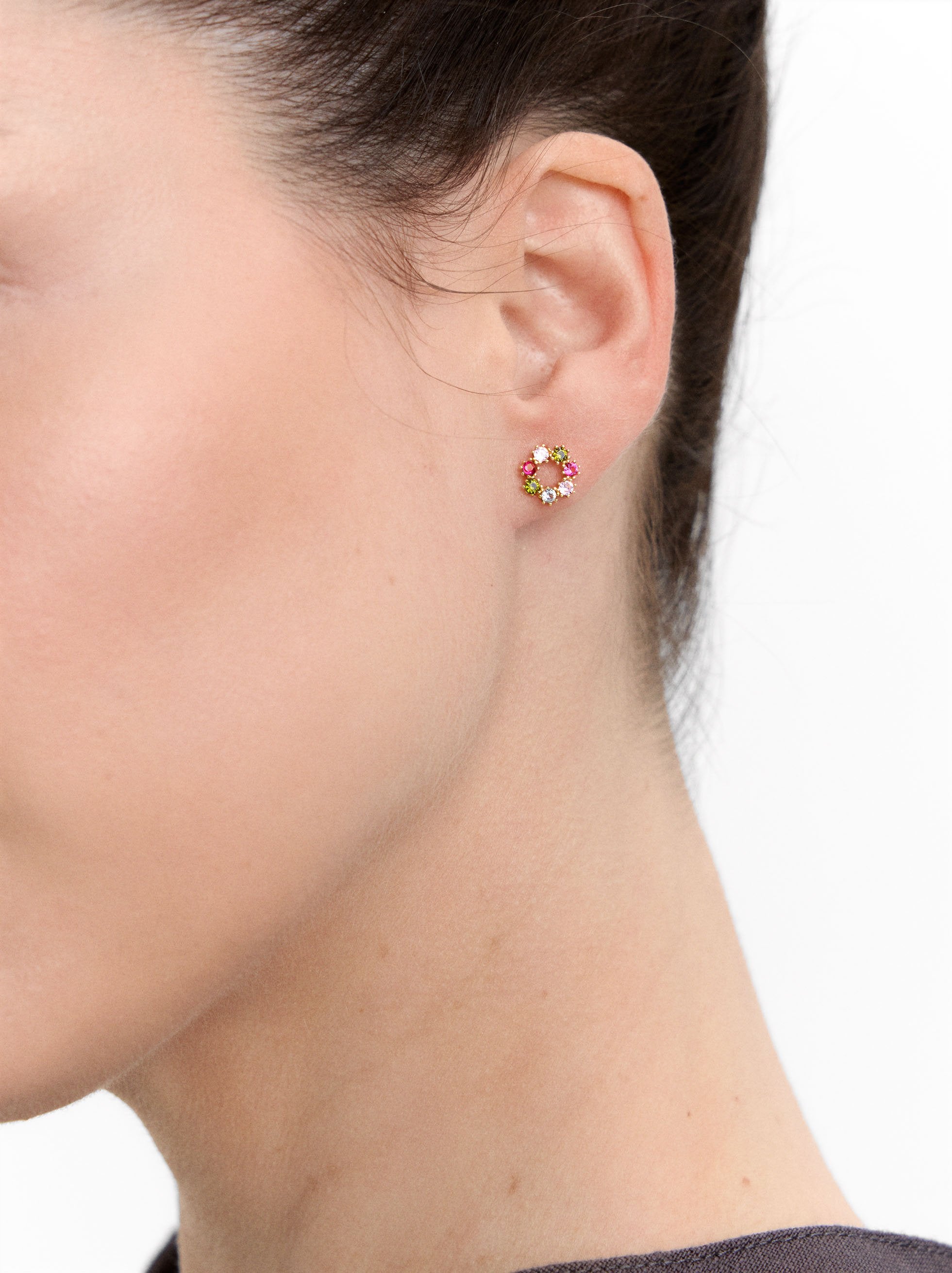 Pendientes Multicolores Con Circonitas - Plata De Ley 925